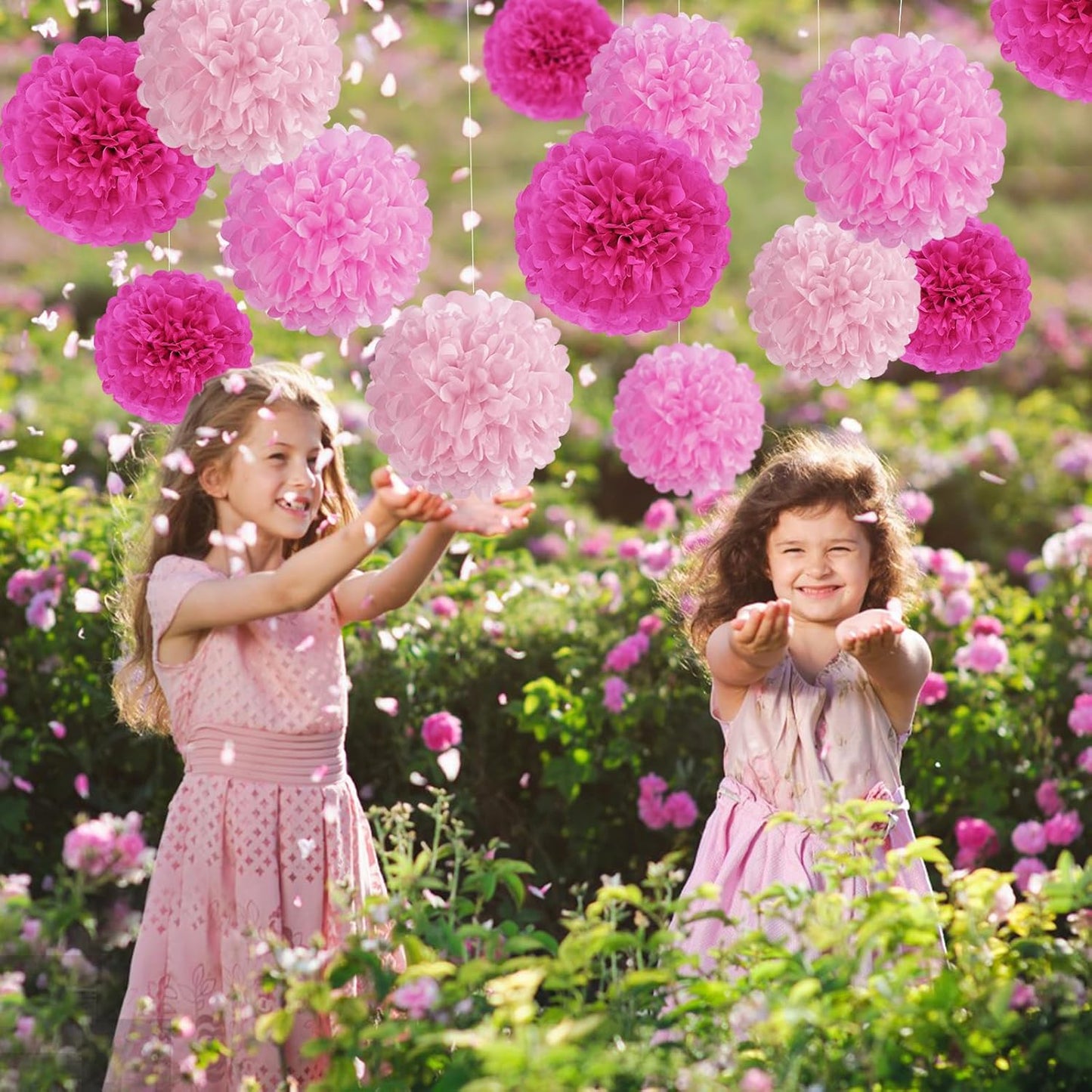 Hot Pink Tissue Pom Poms Paper Flowers Hanging Decorations Pink Flower Ball for Mother's Day Baby Shower Wedding Nursery Birthday Party Backdrop Home Outdoor