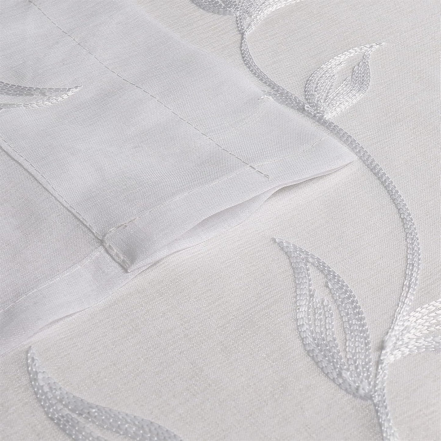 VISIONTEX Sheer Curtains 54 inch Length 2 Panels Set, White Voile Crushed Vine Leaves Embroidery, Rod Pocket Embroidered Window Drapes for Living Room and Bedroom, 54" x 54"