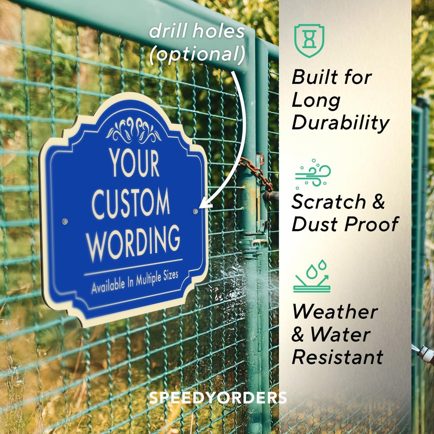 Custom Decorative Outdoor Metal Sign, Personalized Aluminum Driveway Sign - Waterproof, Made in USA - Design 2 Blue Steel 18x12 In