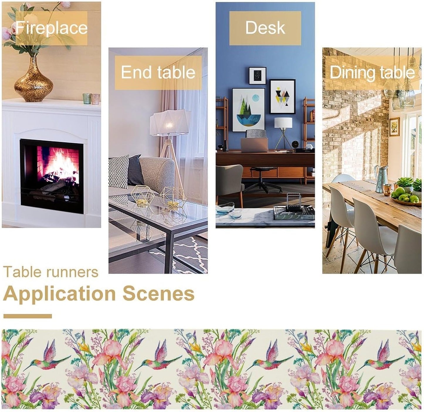 Hummingbird Table Runner,Pink Floral Country Style Table Runner for Kitchen Dining Table Home Party Decoration 13x90 Inch