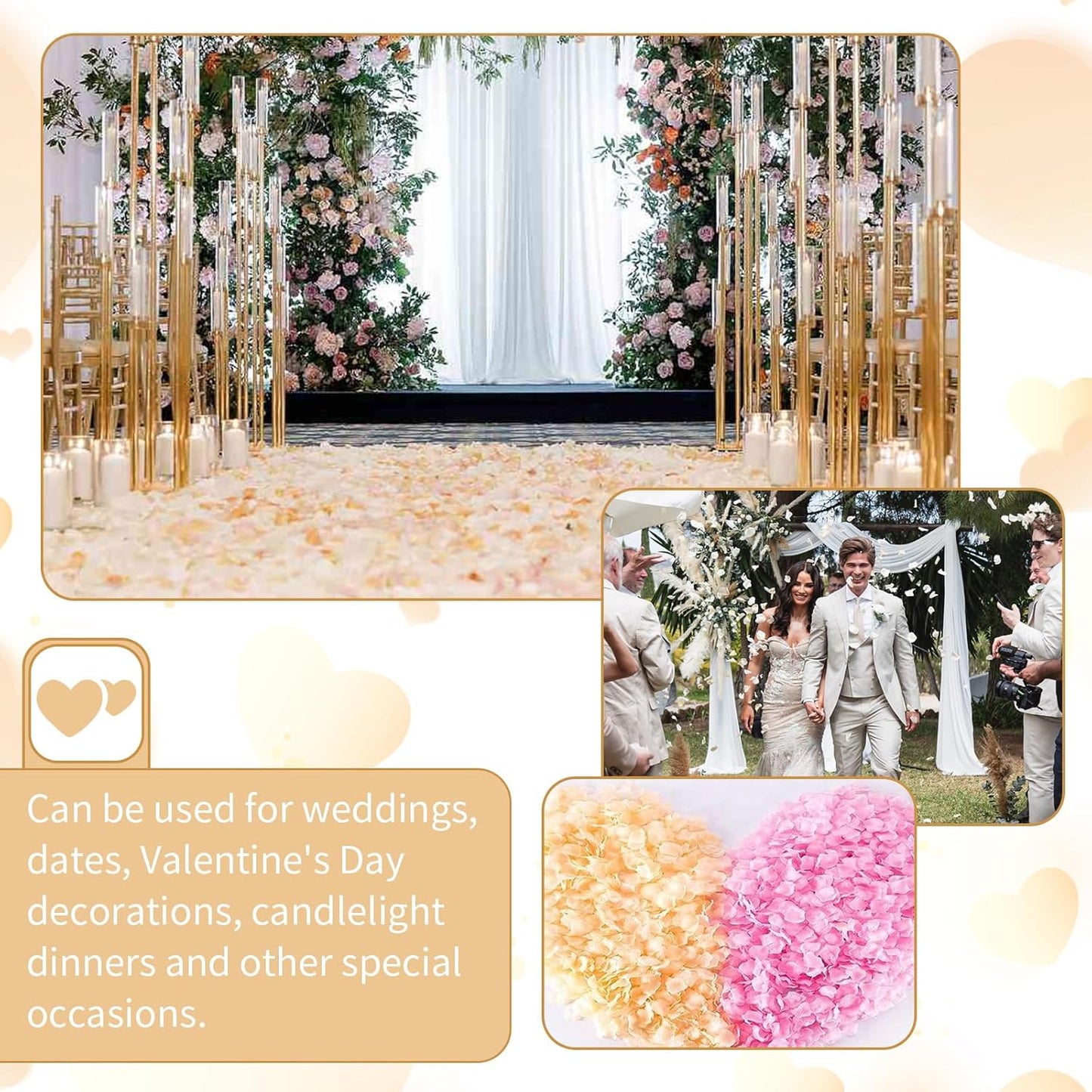 1000 Pcs Artificial Fake Rose Petals,Flower Petals for Romantic Night, Engagement, Party, Wedding, Event Flower Decorations, in Bulk(Champagne Color)