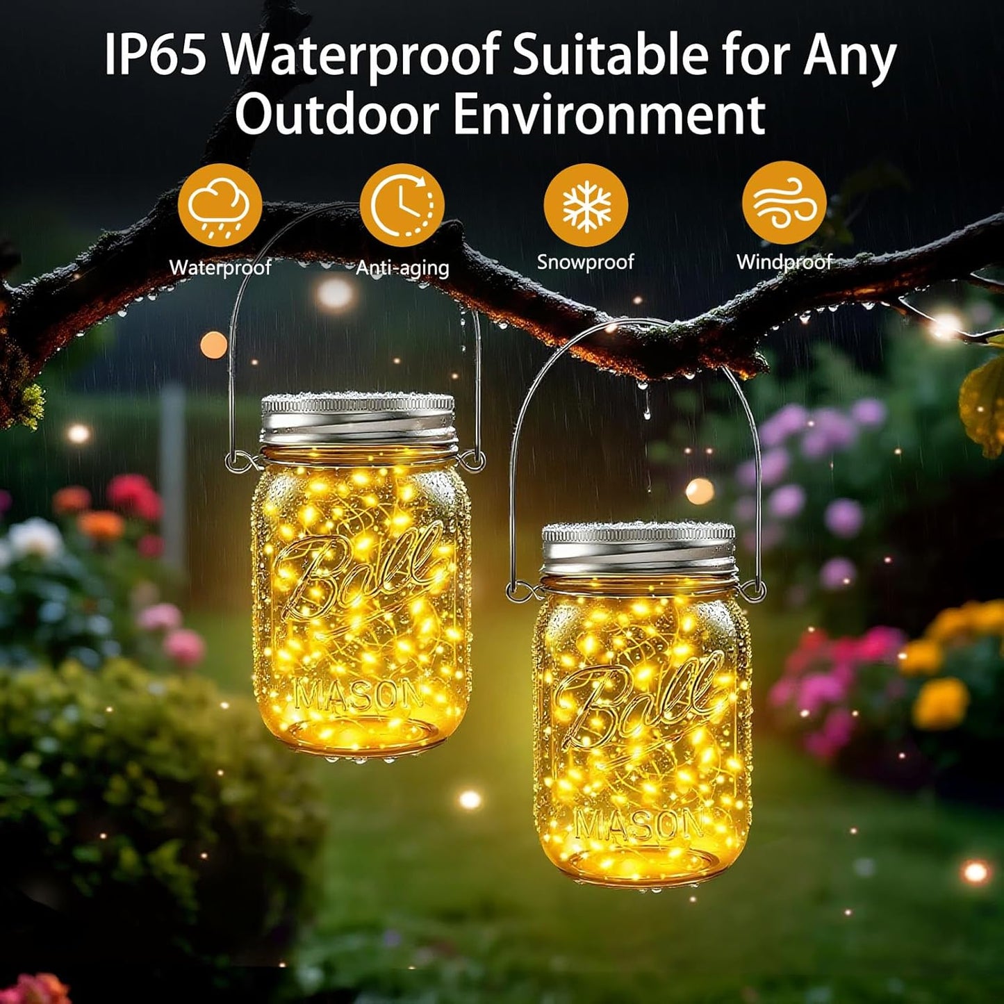 ZNYCYE Mason Jar Solar Lights for Outside, 12 Pack 30 LED Fairy Firefly Lights Mason Jar Solar Lids Outdoor Waterproof String Lights with Hangers(NO JARS) for Patio Garden Yard Lawn Decor - Warm White