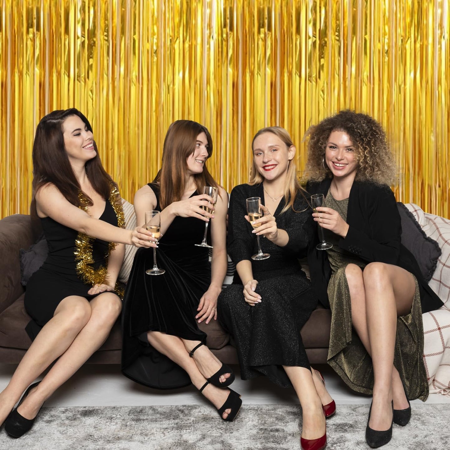 2 Pack Gold Streamers Party Decorations Gold Tinsel Backdrop Supplies Foil Curtain Backdrop for Baby Shower Birthday Bachelorette Wedding Engagement Holiday Celebration Party Decorations