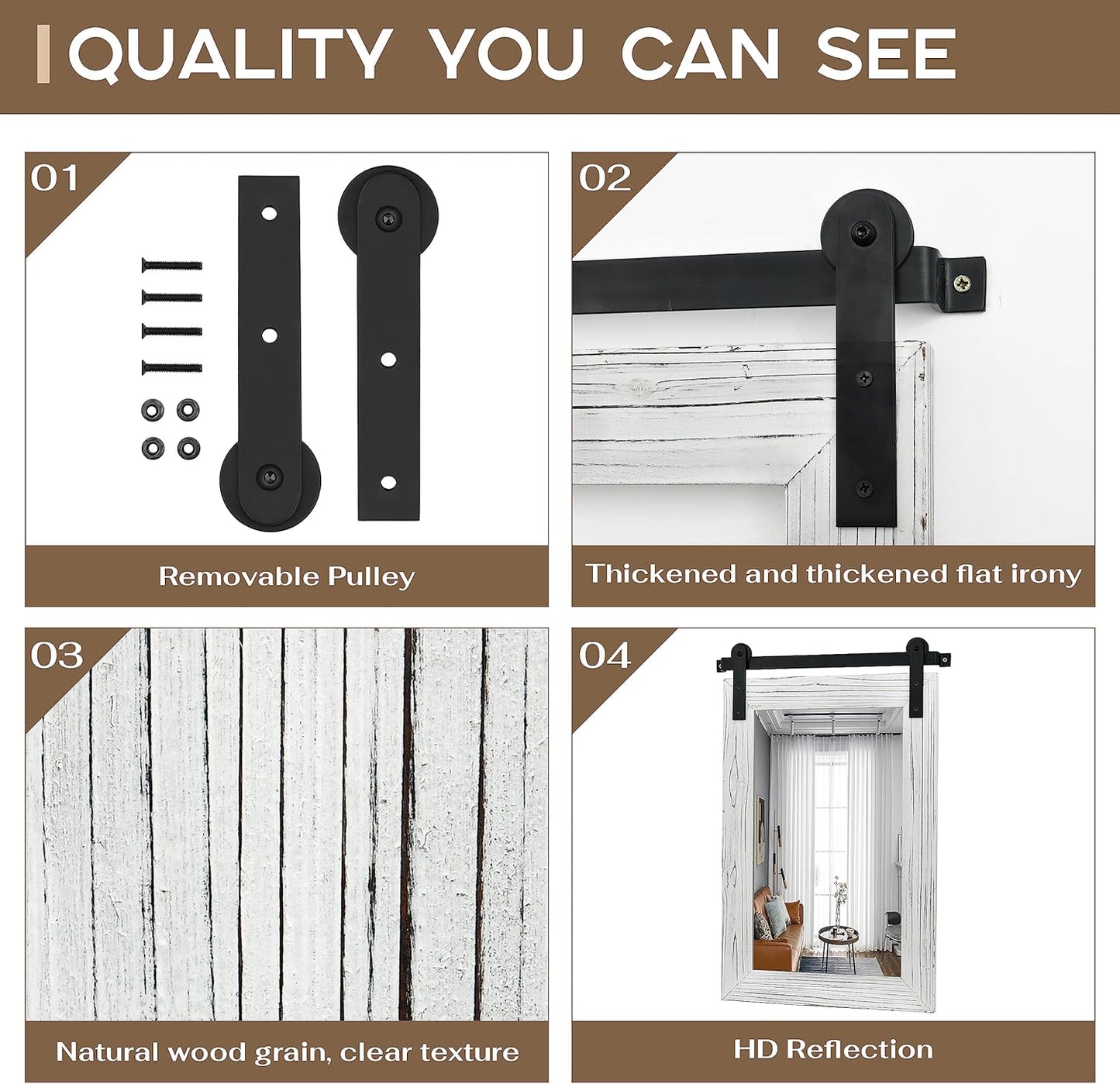 COGOOD Farmhouse Bathroom Mirror - 30 x 21 Rustic Wood Framed Wall Barn Door Mirror for Entryway, Living Room, Vanity Wall Decor (White)