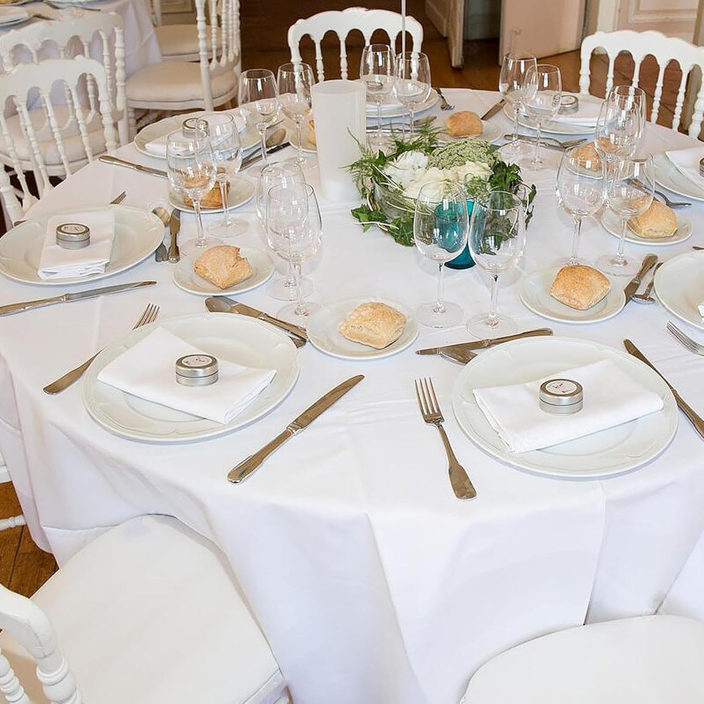 sancua 6 Pack Round Tablecloth 108 Inch White, Stain and Wrinkle Resistant Table Cloth - Washable Polyester Table Cover for Dining Tables, Buffet Parties and Camping