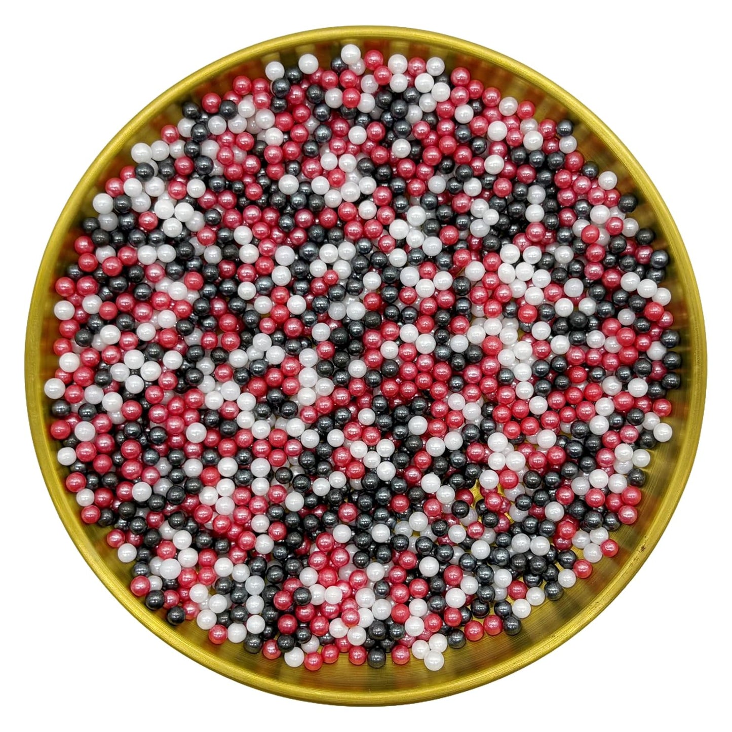 Edible Red & Black & White Pearl Sugar Sprinkles Candy 4mm Mini Pearls Cake Decorations Cupcake Toppers Cookie Decorating Perfect for Wedding Party Valentine Halloween Christmas Supplies 3OZ