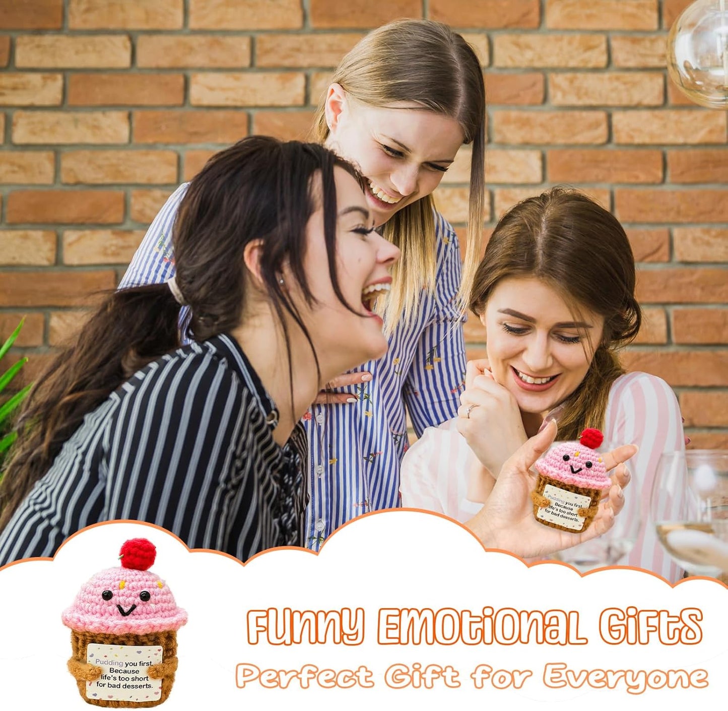 Emotional Support Crochet Pudding,Sweet Gifts for Women Daughter Sister Friend Student Birthday Graduation,Handmade Pudding Little Reminders Emotional Uplifting Support Mental Health