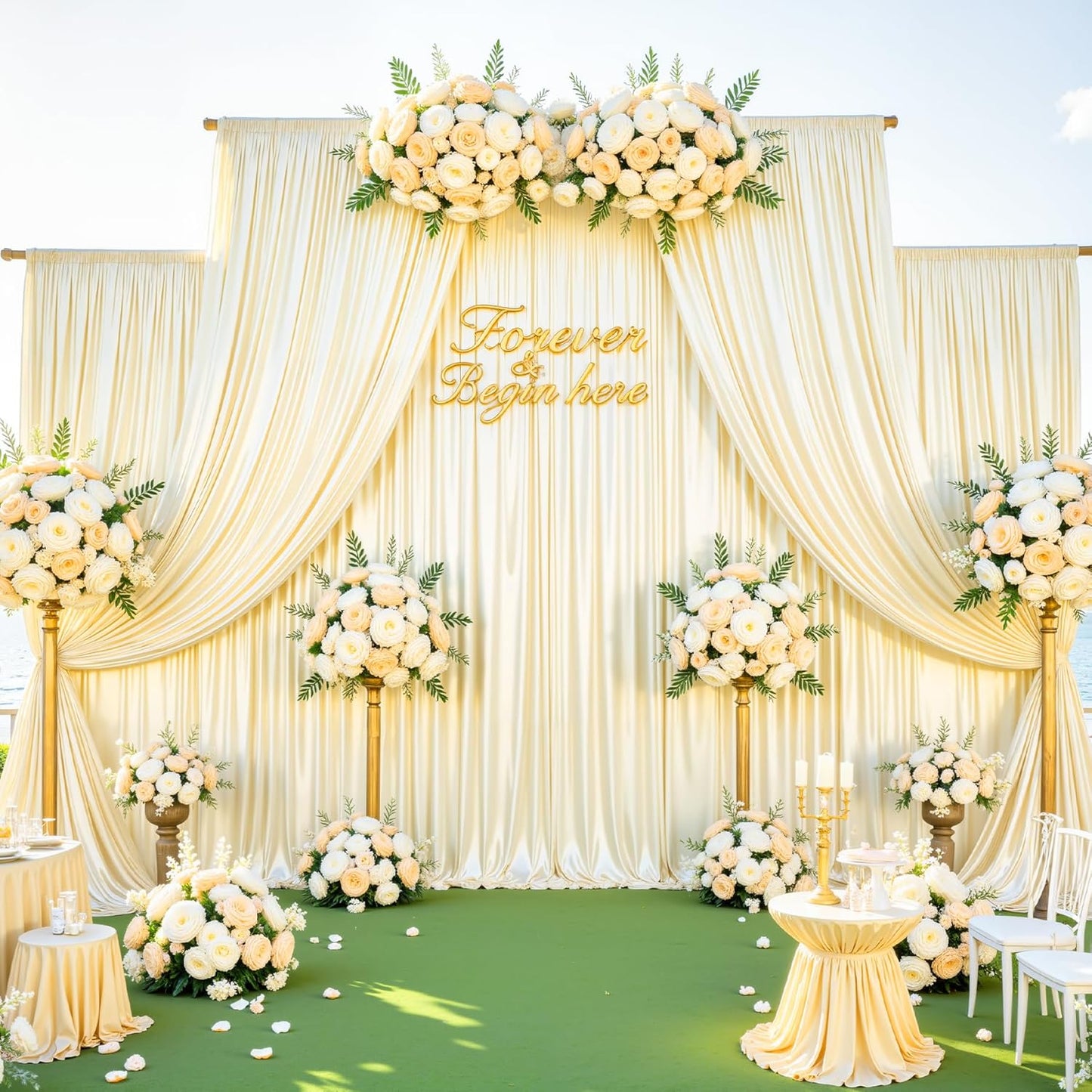 Champagne Glitter Backdrop Curtain for Parties Wedding,10Ft x 10Ft Satin Shimmer Photo Backdrop,Non-Wrinkle Sparkle Drapes for Backdrop,Back Drop for Photography, Birthdays,Weddings,Prom