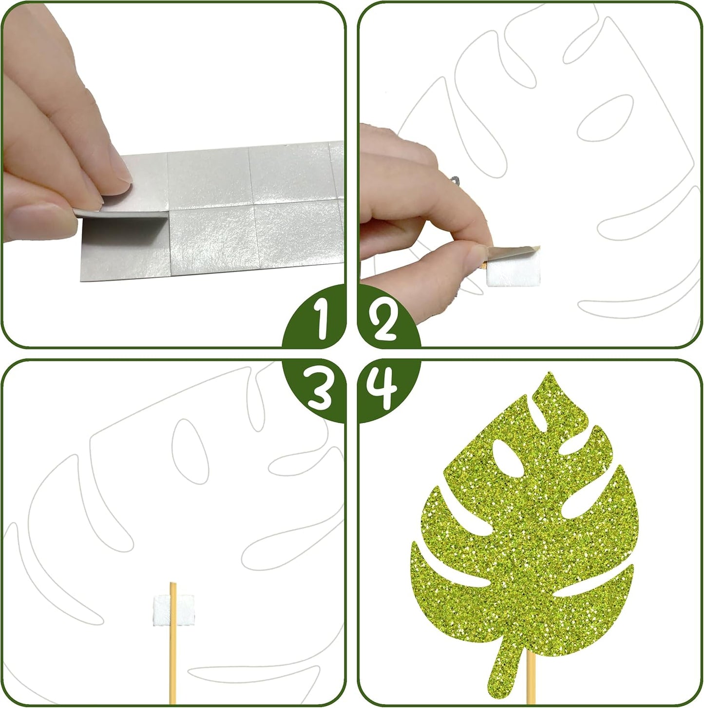 20pcs Glitter Tropical Leaves Centerpiece Decorations for Table Green Palm Leaf Theme Centerpiece Sticks Hawaiian Luau Birthday Decorations for Summer Jungle Theme Birthday Party Baby Shower Supplies