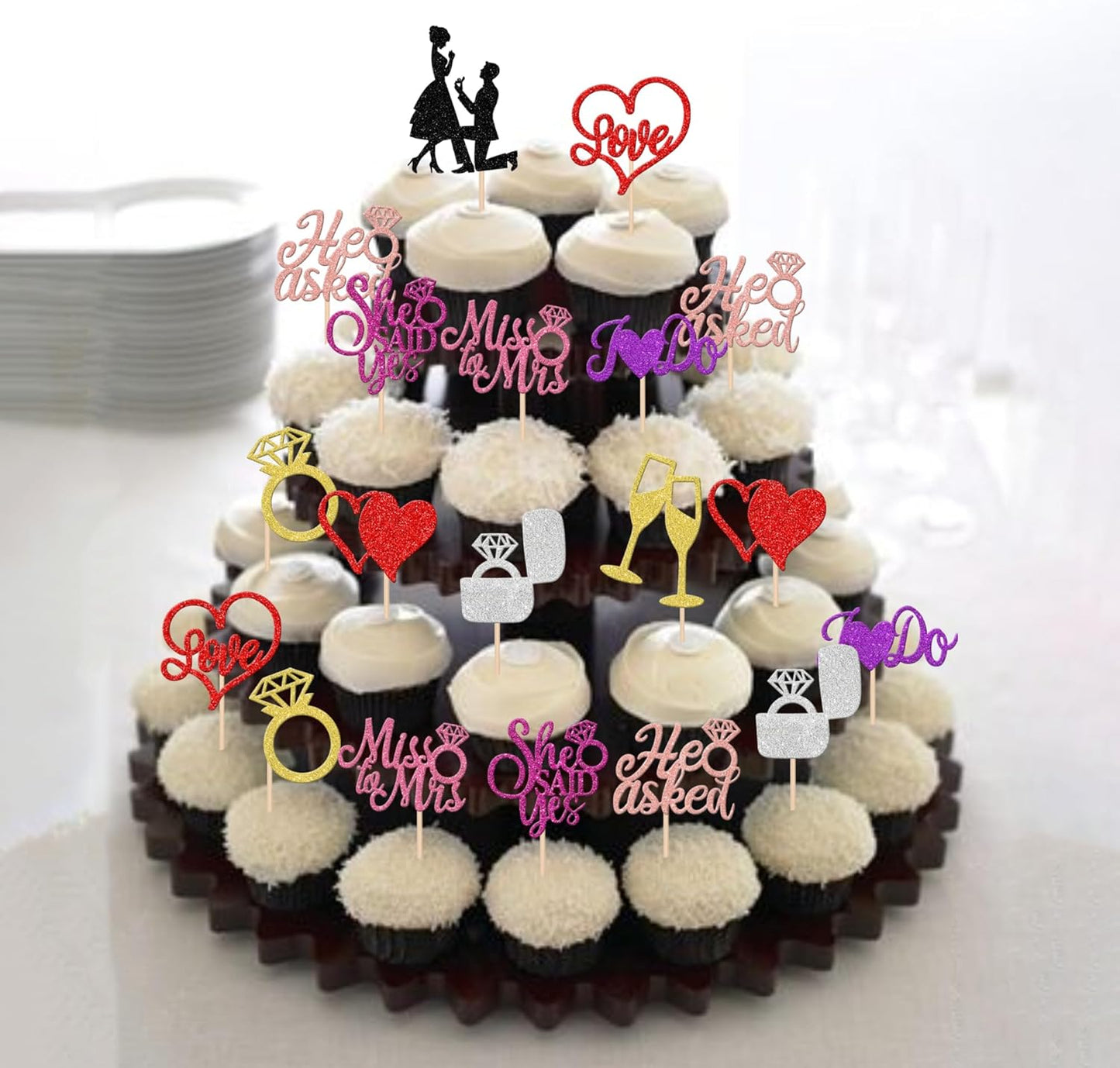 30 PCS Bride to Be Cupcake Toppers Glitter Miss to Mrs I Do Love Heart Ring Cupcake Picks Wedding Bridal Shower Cake Decorations for Wedding Engagement Bachelorette Party Supplies Multi