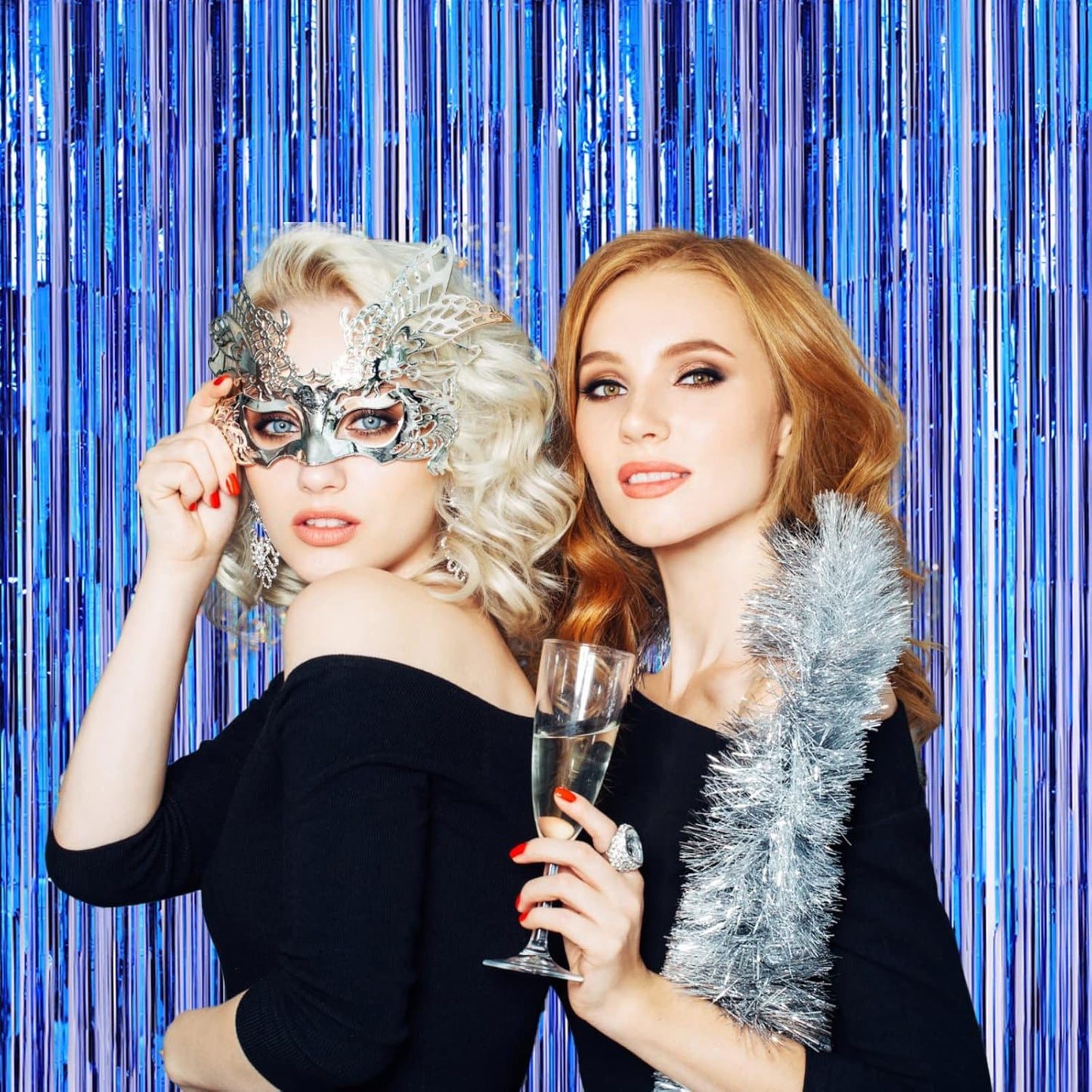 4 Pack Blue Foil Fringe Backdrop Curtains, Tinsel Streamers Birthday Party Decorations, Fringe Backdrop for Graduation, Baby Shower, Gender Reveal, Disco Party