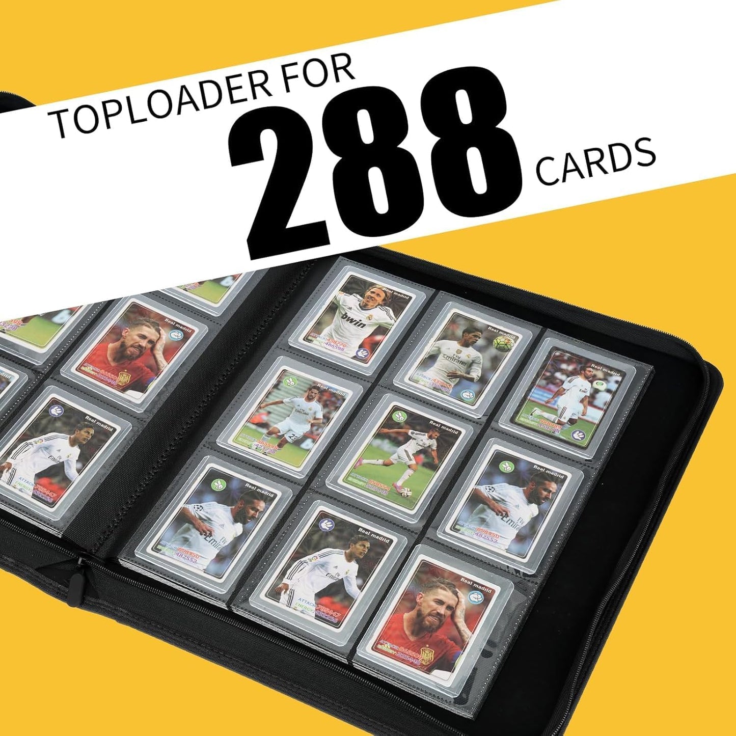Toploader Binder with 9-Pocket Pages, Holds 288 "3×4" Rigid Toploader Hard Cases, Card Holder for Collectible Cards or Sports Cards, Durable Sleeves for Storage & Display (Black)