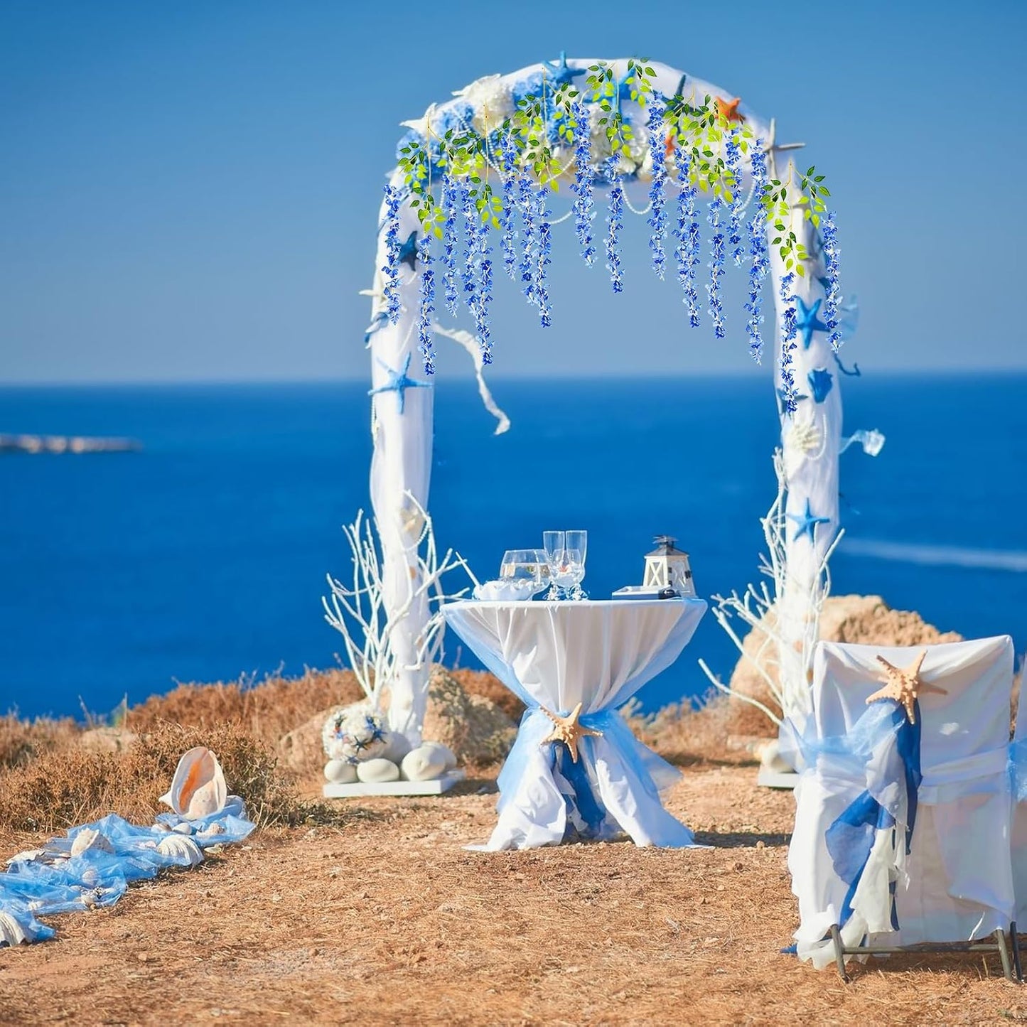 12 Pack Royal Blue Wisteria Hanging Flowers Garland, 3.77 Feet Artificial Flower Vines, Fake Wisteria, Artificial Vines Hanging Garland for Backdrop Outdoor Yard Garden Decor