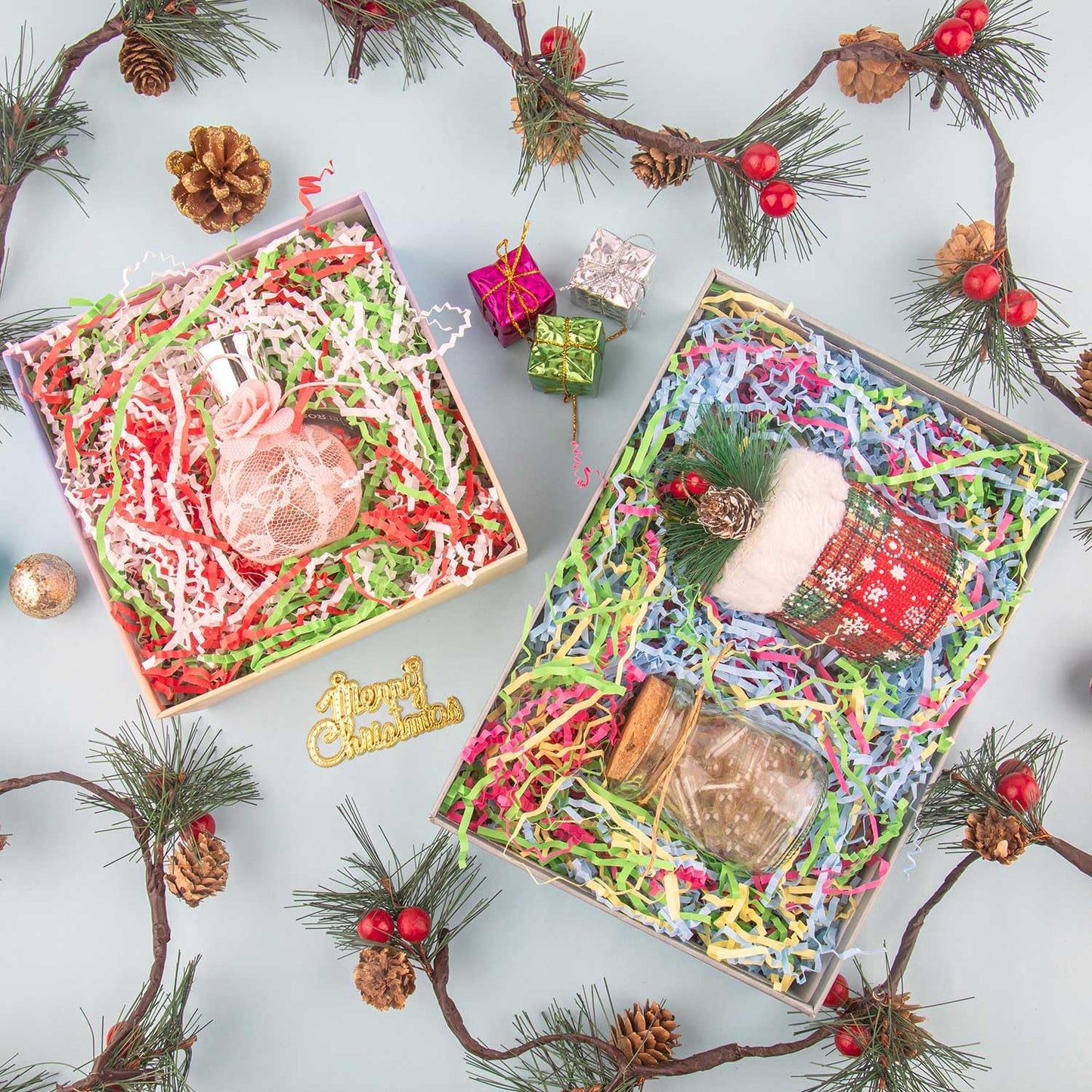 Caleihd Crinkle Cut Paper Grass Cushion Paper Streamer for Christmas Wedding Birthday Bridesmaid Engagement Craft Gift Boxes Bags Filler Decoration 4.5oz Red&Green&White