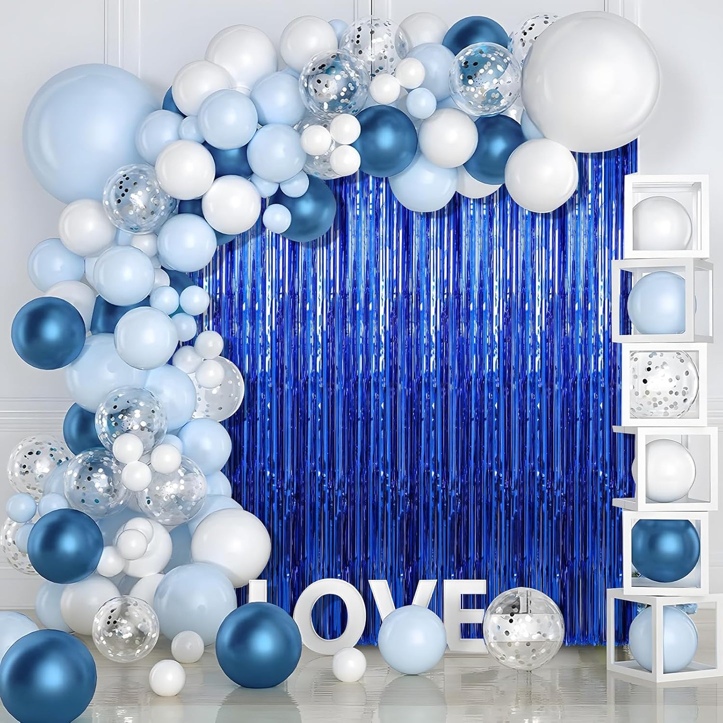 6 Pack Dark Blue Foil Fringe Curtains Streamers Party Decorations 3.3 x 8.2 ft, Blue Tinsel Curtain Fringe Backdrop for Parties, Door Fringe Birthday Streamers, Photo Booth Backdrops, Party Decor