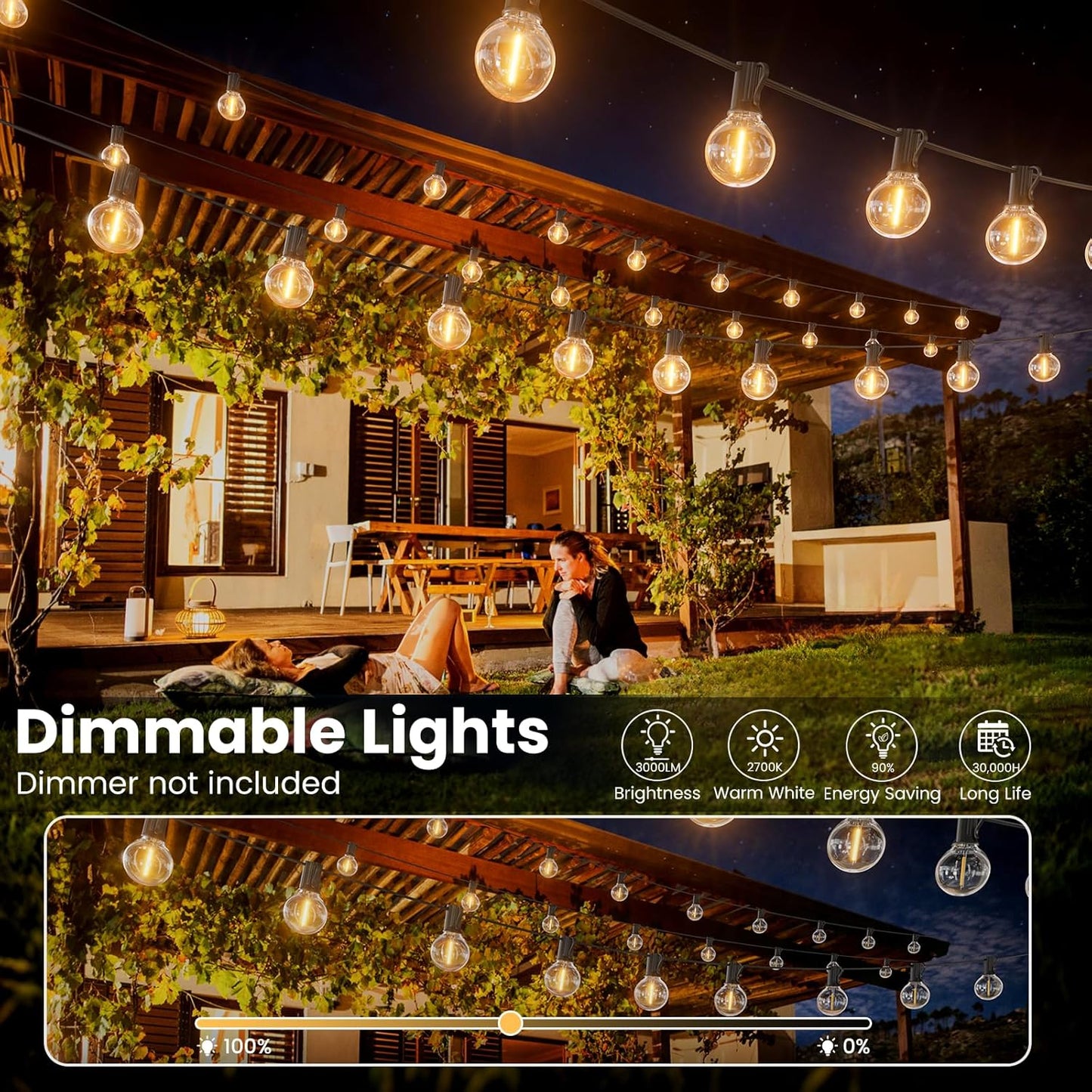 RTTY Outdoor String Lights 25ft, G40 Led Patio Globe Lights with 13pcs Plastic Bulbs, Shatterproof Waterproof Connectable Hanging for Porch Cafe Bistro Backyard Gazebo Balcony Deck Party