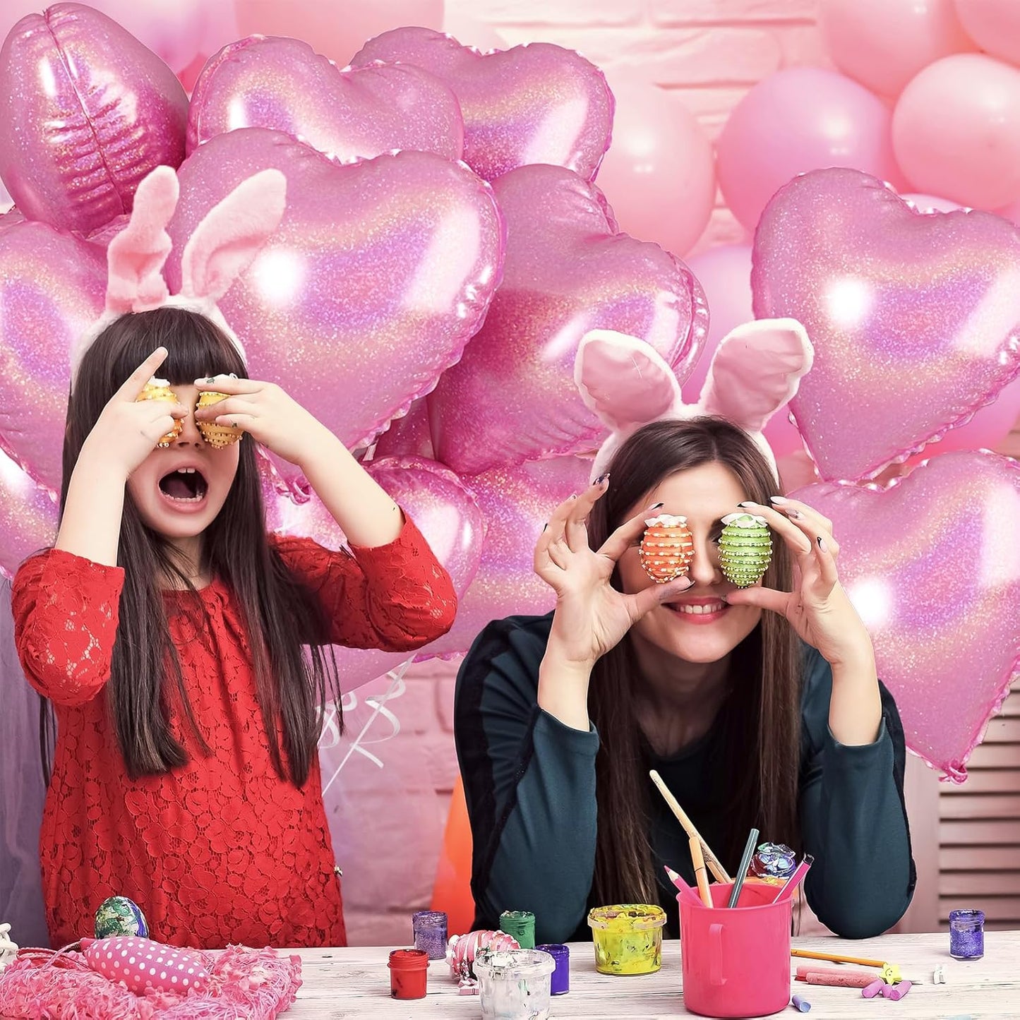 Biapian Light Pink Heart Balloons, 10PCS Glitter Pink Heart Shape Balloons Foil, 18inch Pastel Pink Love Heart Balloons for Girls Women Valentines Day, Wedding, Brithday, Baby Shower Party Decorations