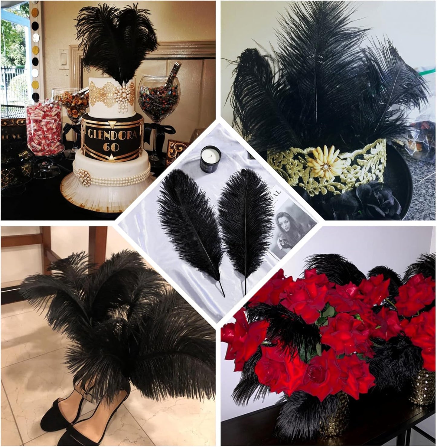 Larryhot Black Ostrich Feathers Bulk - 16-18 inch 10pcs Feathers for Vase,Wedding Party Centerpieces and Home Decorations (Black)