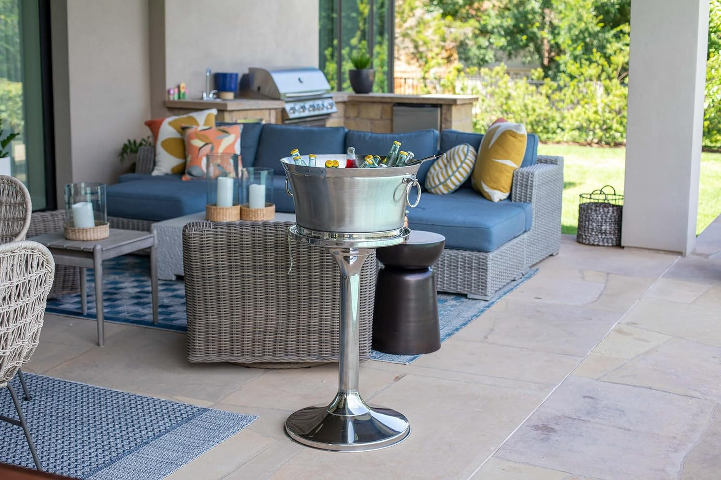 BIRDROCK HOME Metal Beverage Tub w/Stand, Scoop & Bottle Opener - Stainless Steel Double Wall Ice Cooler - Large Drinks, Beer, Wine, Champagne Chiller Buckets w/Holder for Parties - Silver Container