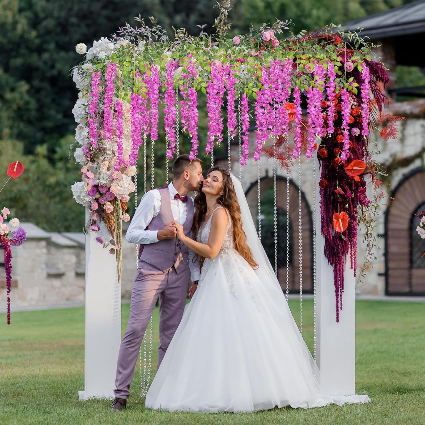 5 Pack Purple Red Wisteria Hanging Flowers Garland, 3.77 Feet Artificial Flower Vines, Fake Wisteria, Artificial Vines Hanging Garland for Backdrop Outdoor Yard Garden Decor