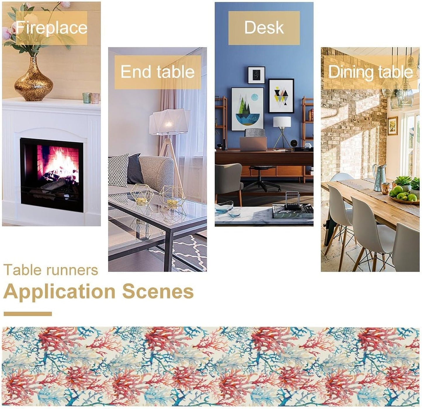 Blue Beach Table Runner, Tropical Ocean Coast Table Runner, Seashell Seasonal Nautical Restaurant Coffee Table Decorations for Home Holiday Party Indoor Outdoor 13x108 Inch