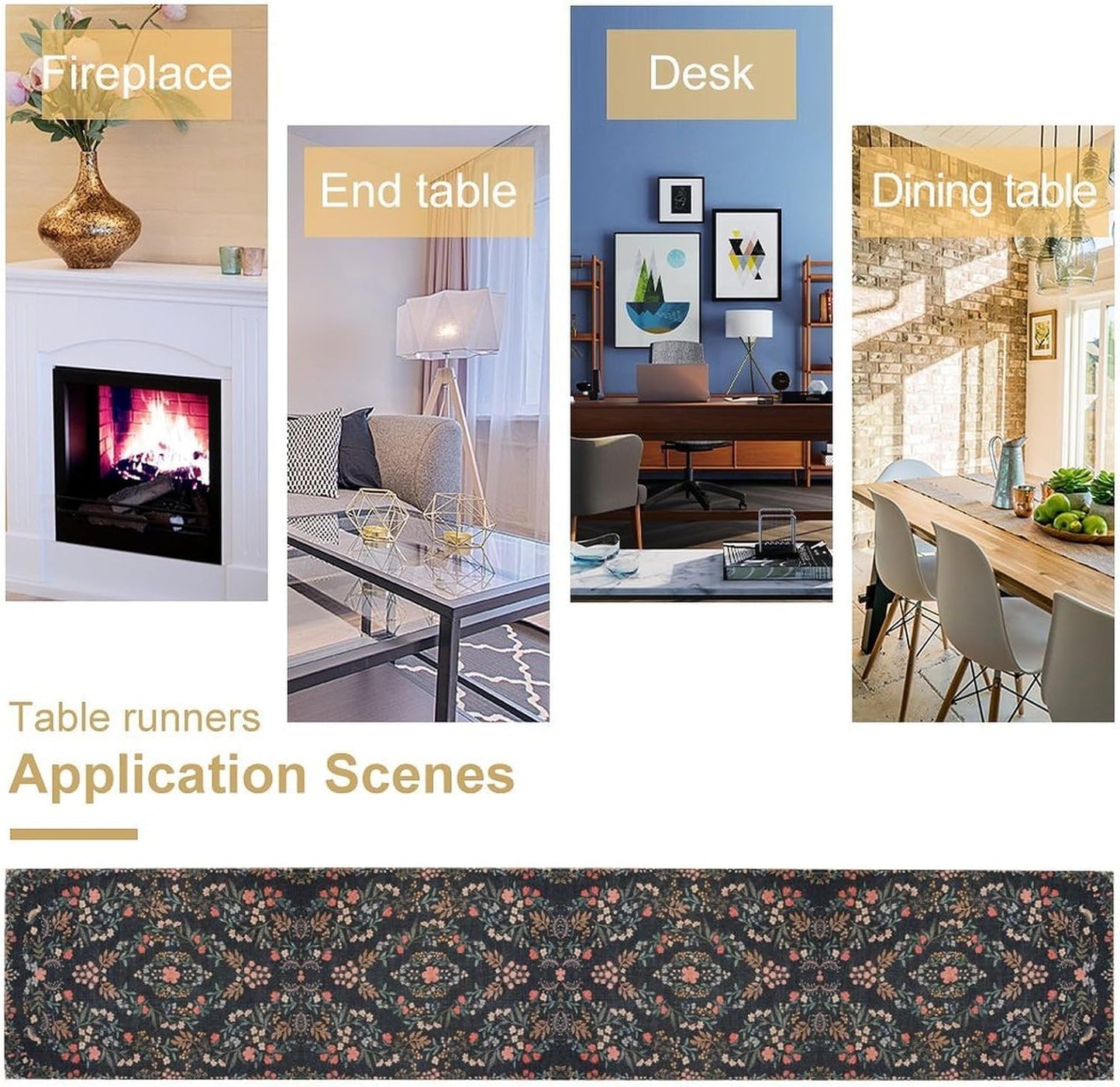 Morris Flower Table Runner, Vintage Blue Floral Rustic Country Style Floral Print Pattern for Home Kitchen Table Decor Dining Coffee Room Garden Party Decor 13x120in