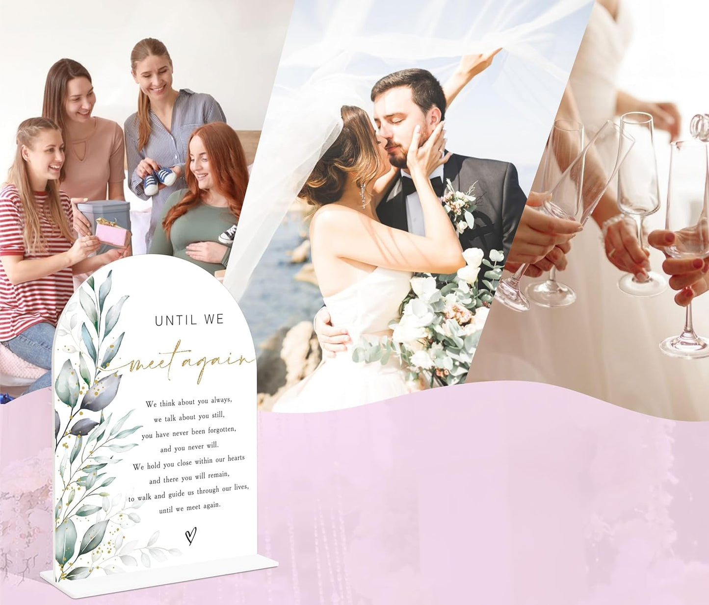 Acrylic Wedding Signs, Greenery Theme Until We Meet Again, Memorial Table Sign for Wedding, Bridal Shower Table Decor with Stand, Engagement, Anniversary, Newlywed Events and Parties Supplies, 24