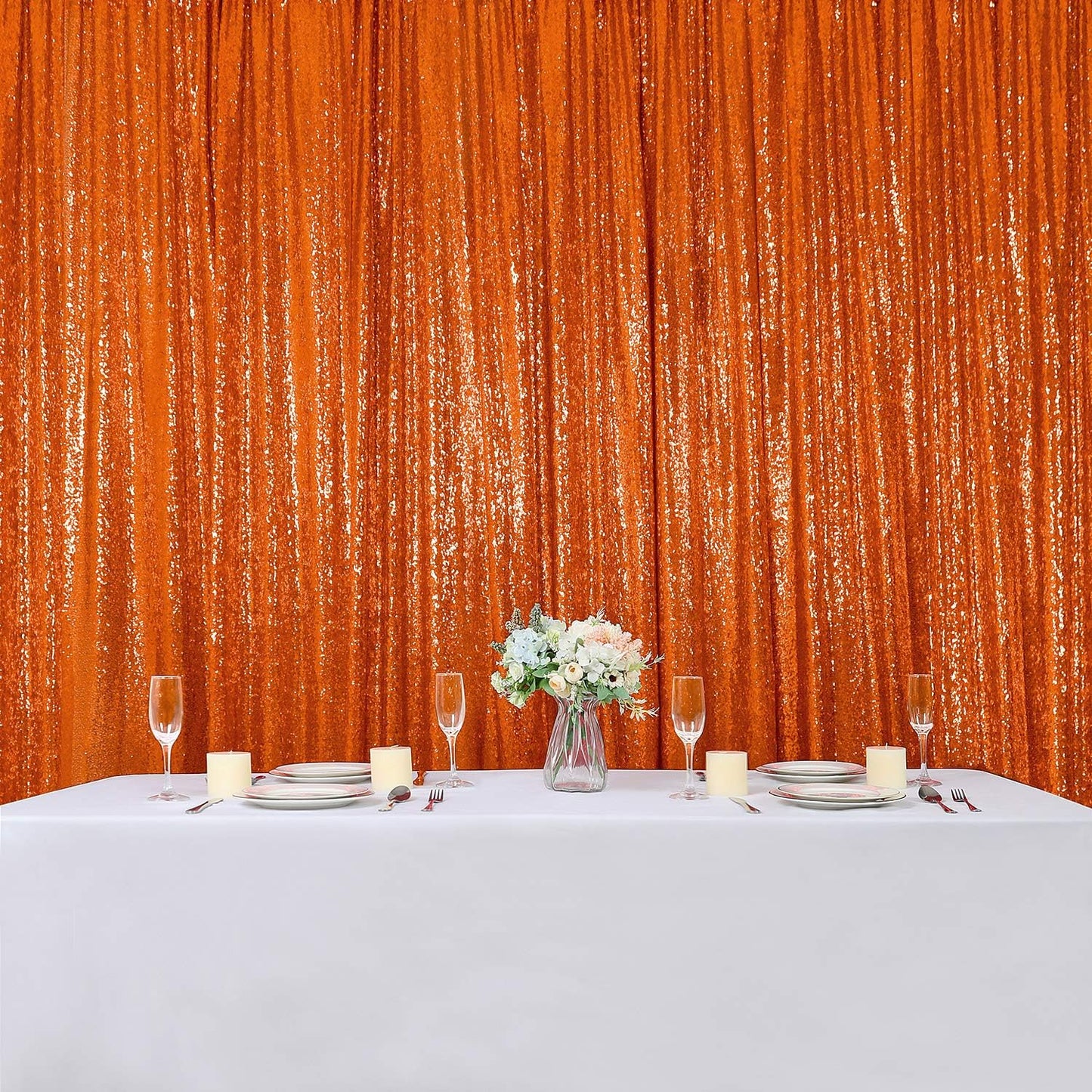 Hahuho Orange Sequin Backdrop Curtain, 2PCS 2FTx8FT Glitter Backdrop Curtain for Parties, Christmas, Wedding, Party Decoration(2 Panels, 2FT x 8FT, Orange