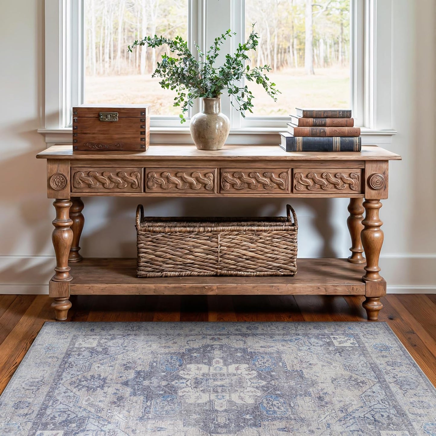 Bloom Rugs Washable Non-Slip 3' x 5' Rug - Blue/Sand Traditional Medallion Area Rug for Living Room, Bedroom, Dining Room, and Kitchen - Exact Size: 3' x 5'