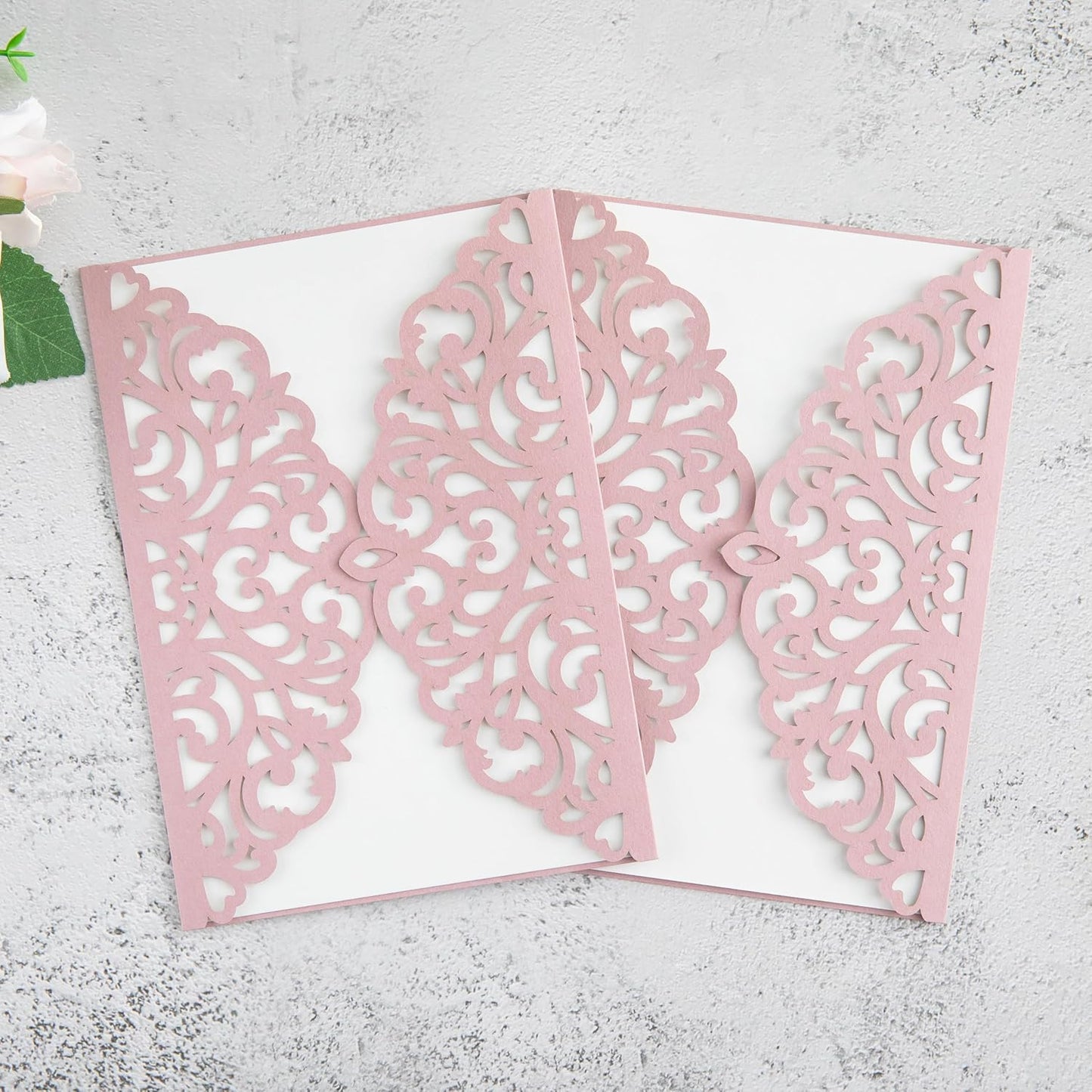 20Pcs Dusty Rose Laser Cut Invitation Cards With Blank Inner Sheets for Wedding Cards Bridal Shower Engagement Quinceanera Invitation (No Envelopes)