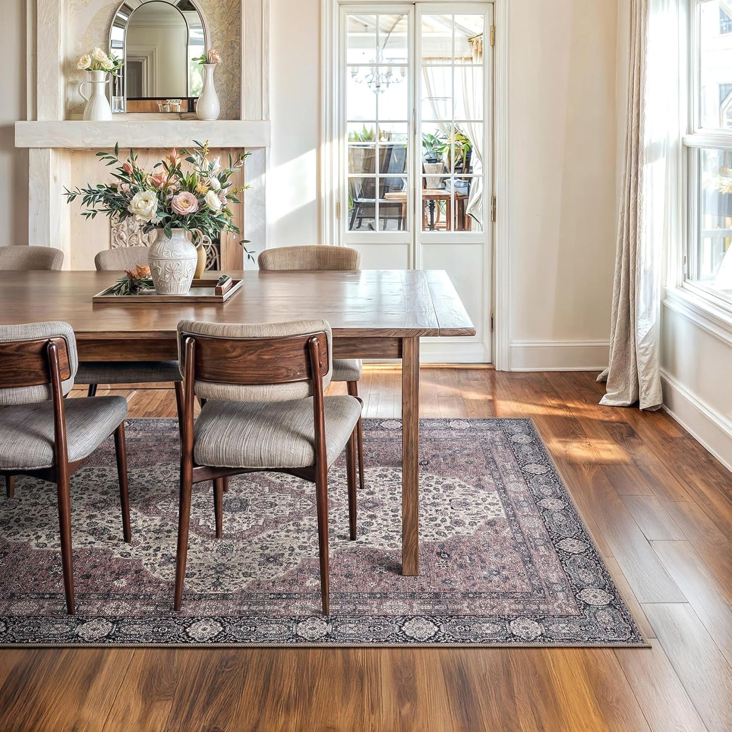 Bloom Rugs Washable Non-Slip 6' x 9' Rug - Cream/Green Traditional Medallion Area Rug for Living Room, Bedroom, Dining Room, and Kitchen - Exact Size: 6' x 9'