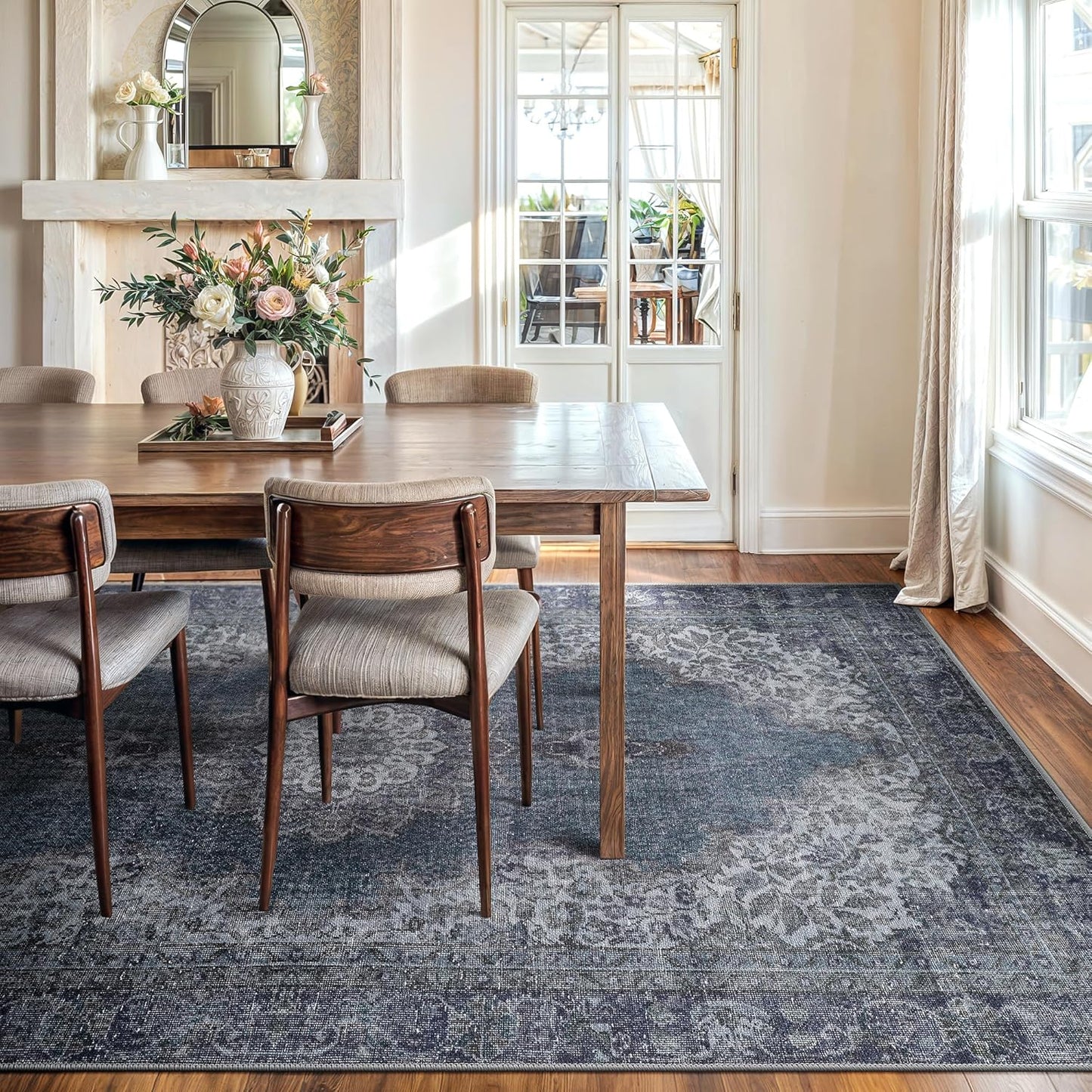 Bloom Rugs Washable Non-Slip 9' x 12' Rug - Dark Teal Traditional Medallion Area Rug for Living Room, Bedroom, Dining Room, and Kitchen - Exact Size: 9' x 12'