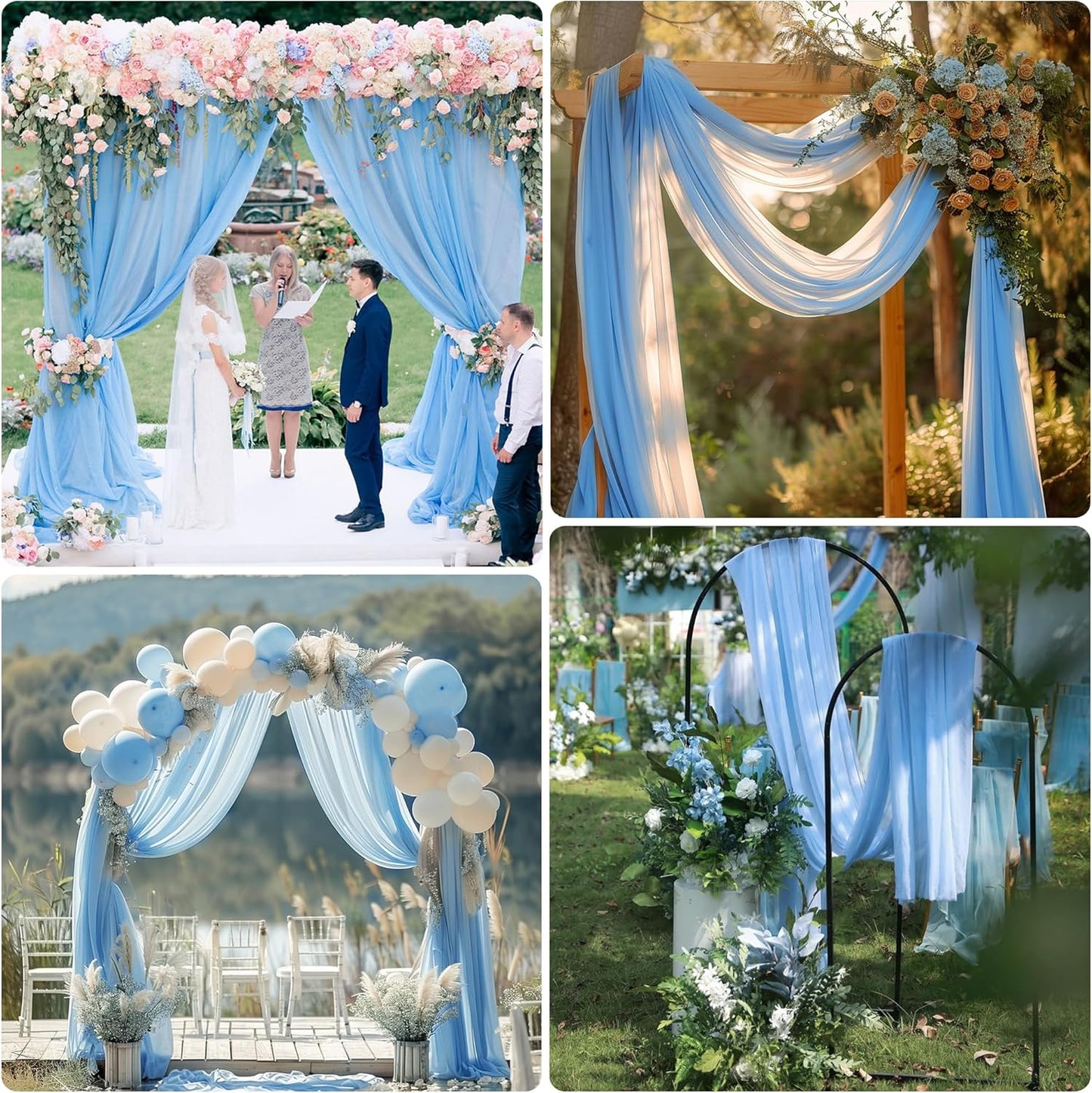 Wedding Arch Draping Fabric 3 Panels 28.7" x 20FT Dusty Blue Sheer Chiffon Backdrop Drapes for Wedding Ceremony Birthday Party Bridal Shower Outdoor Decoration