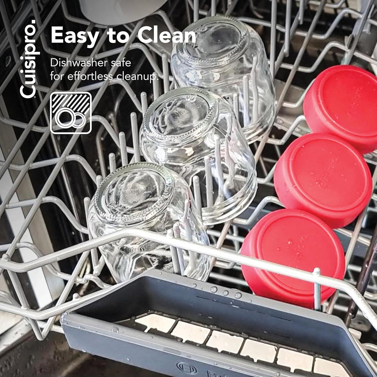 Cuisipro Jars with Lids, 6 Oz Glass Jars with Airtight Lid Wide Mouth, 4 Pack, Canning Jars for Liquid, Glass Container for Yogurt, Spice, Red