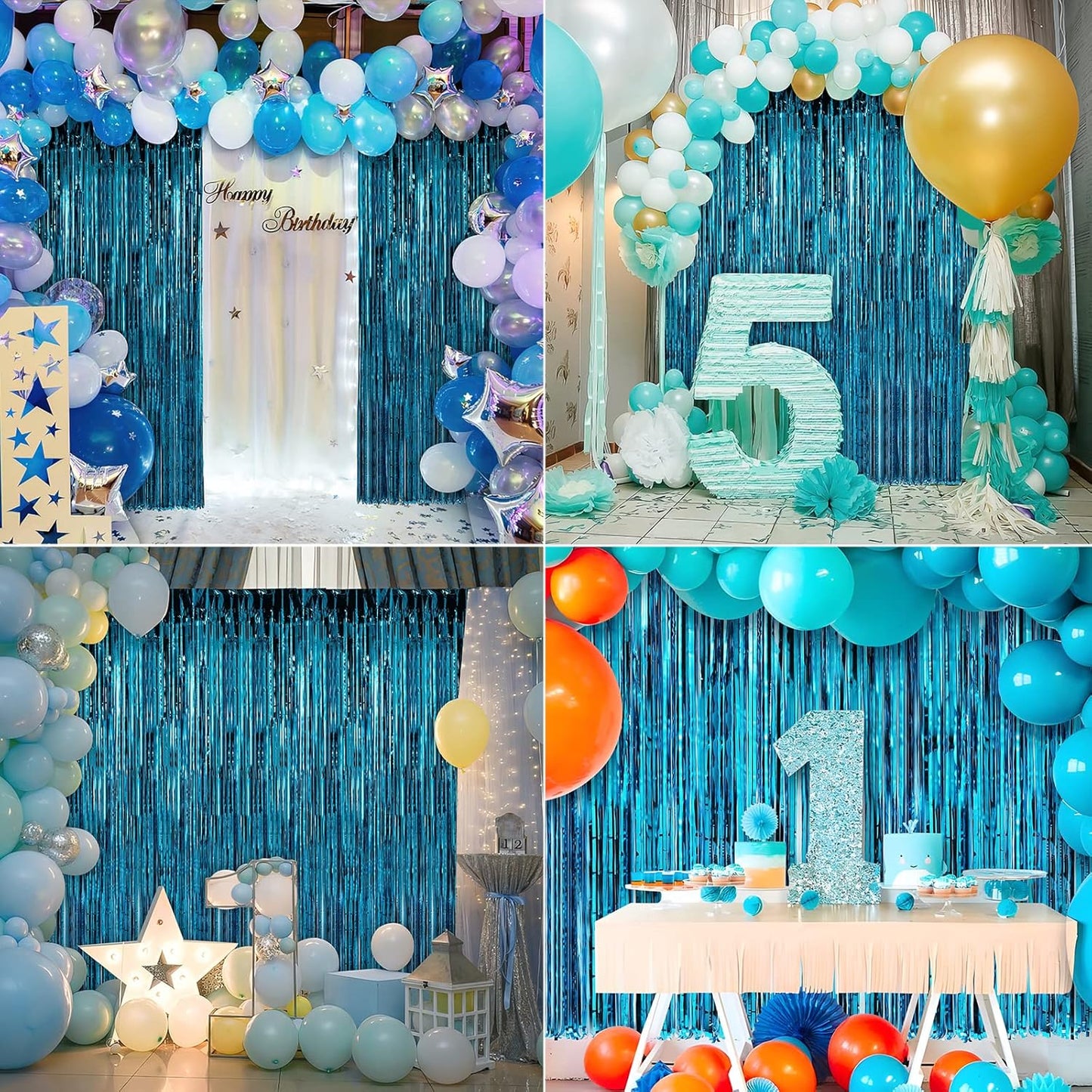 Crosize 4 Pack 3.3 x 9.9 ft Foil Fringe Curtains Party Decorations, Blue Tinsel Curtain Backdrop for Parties, Door Streamers, Glitter Streamer Fringe Backdrop for Birthday Decoration (Blue)