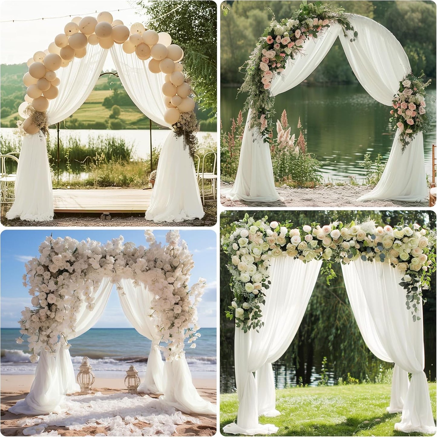Wedding Arch Draping Fabric 2 Panels 28.7" x 20FT Ivory Sheer Chiffon Backdrop Drapes for Wedding Ceremony Birthday Party Bridal Shower Outdoor Decoration
