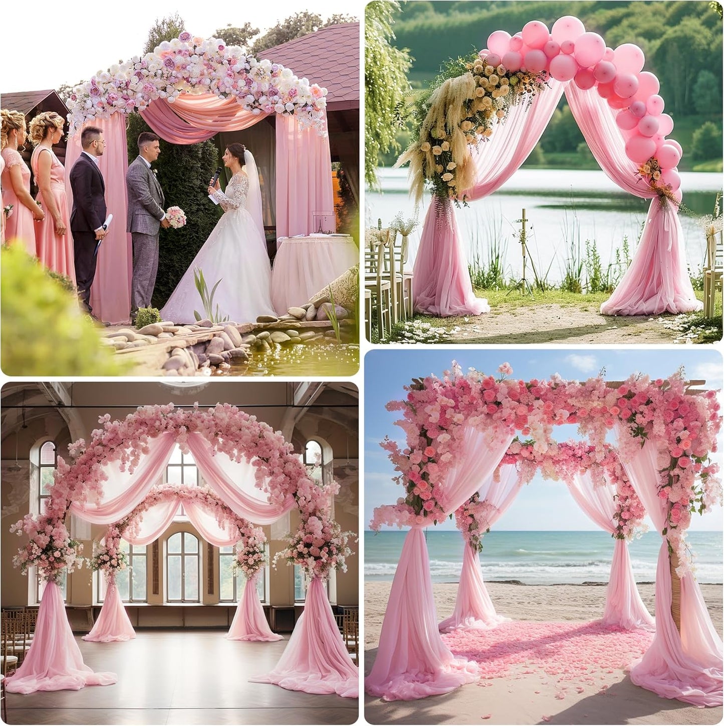Wedding Arch Draping Fabric 4 Panels 28.7" x 20FT Blush Pink Sheer Chiffon Backdrop Drapes for Wedding Ceremony Birthday Party Bridal Shower Outdoor Decoration