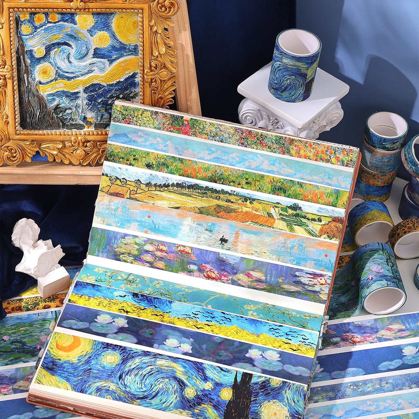 32 Rolls Washi Tape Set, Colored Van Gogh Patterns Decorative Masking Tape, Vintage Artists Tapes for Journaling, Junk Journal, DIY Craft Projects, Scrapbooking Supplies Decor