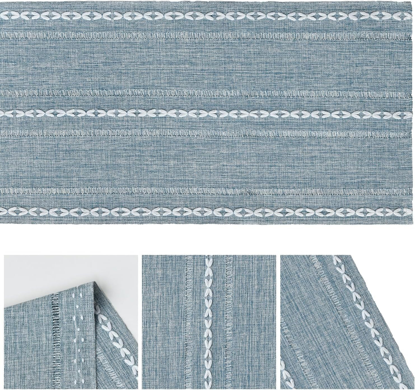 Artoid Mode Dusty Blue Cotton Linen Table Runner, Seasonal Rustic Embroidered Hollow Kitchen Dining Table Decoration for Home Party Decor 13x108 Inch