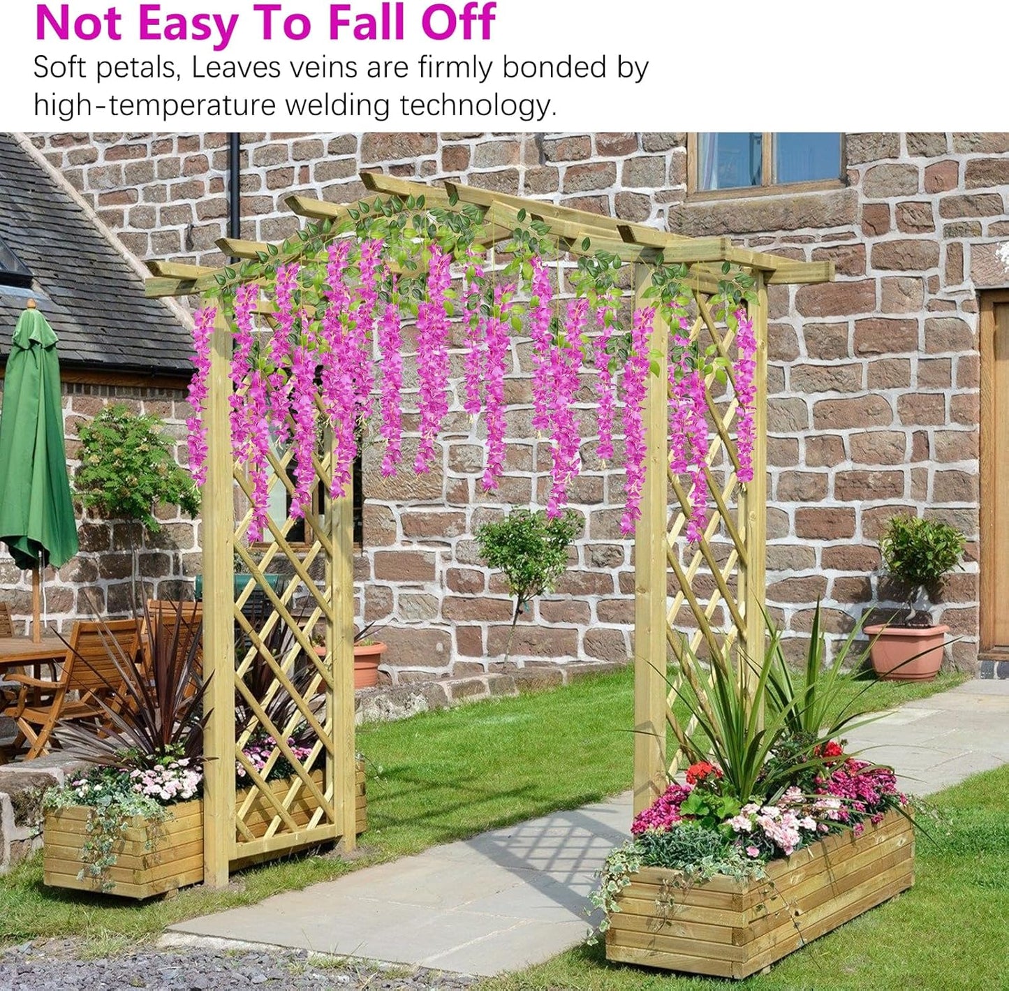 24 Pack Purple Red Wisteria Hanging Flowers, 3.4 Ft Fake Hanging Flowers, Artificial Wisteria Garland Vines for Wedding Room Backdrop Outdoor Patio Garden Decoration