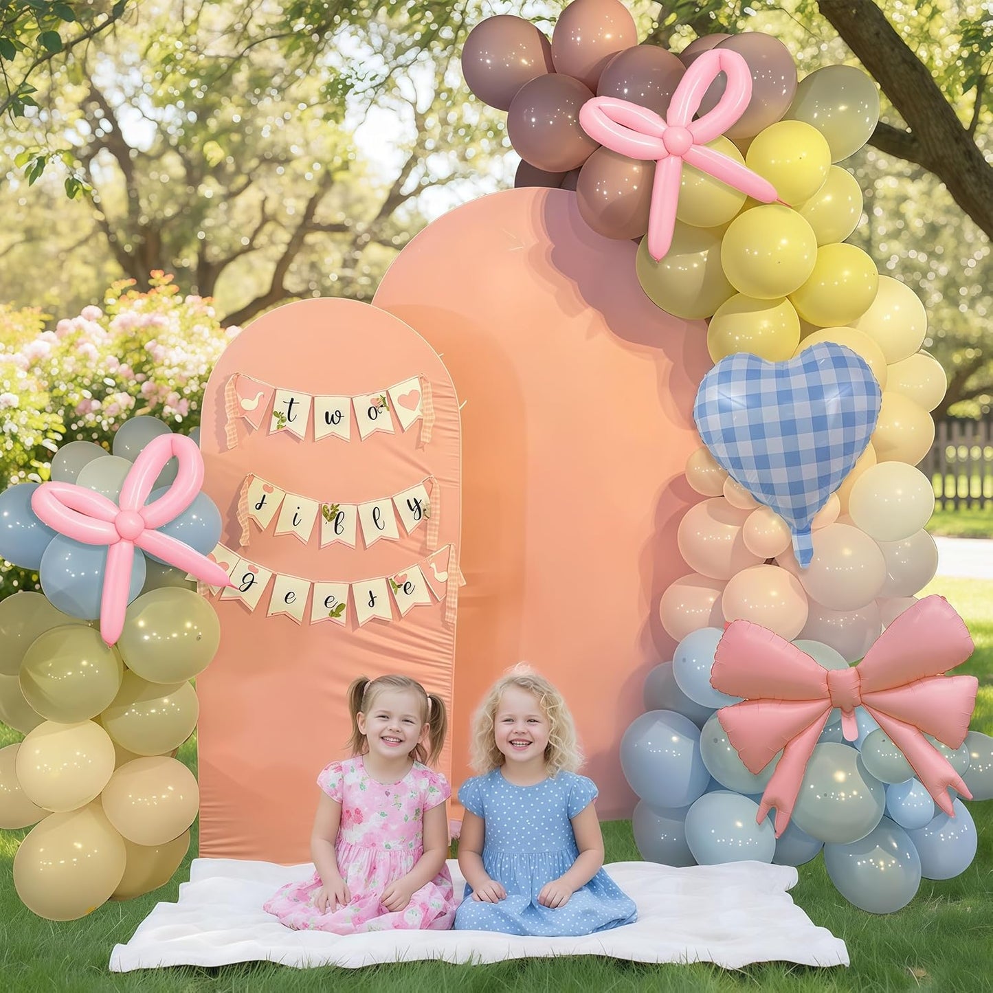 Goose Balloon Arch Kit Pastel Pink Blue Sage Green Balloons Garland with Bow Gingham Heart Foil Goose Birthday Decorations Girls Dusty Pink Blue Olive Yellow Duck Baby Shower Gender Reveal Party Decor