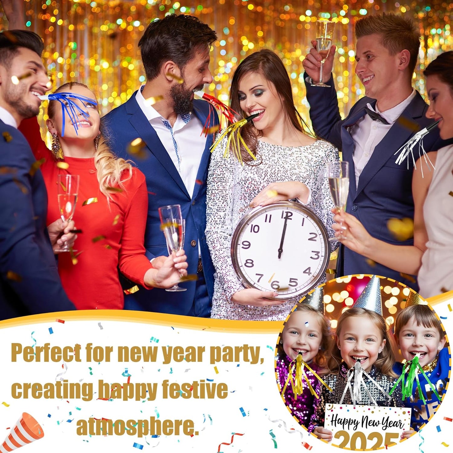 12 Pcs Glitter Noise Makers Metallic Fringed Party Blower for Adults Birthday Graduation New Years Party Favors Supplies (Silver)