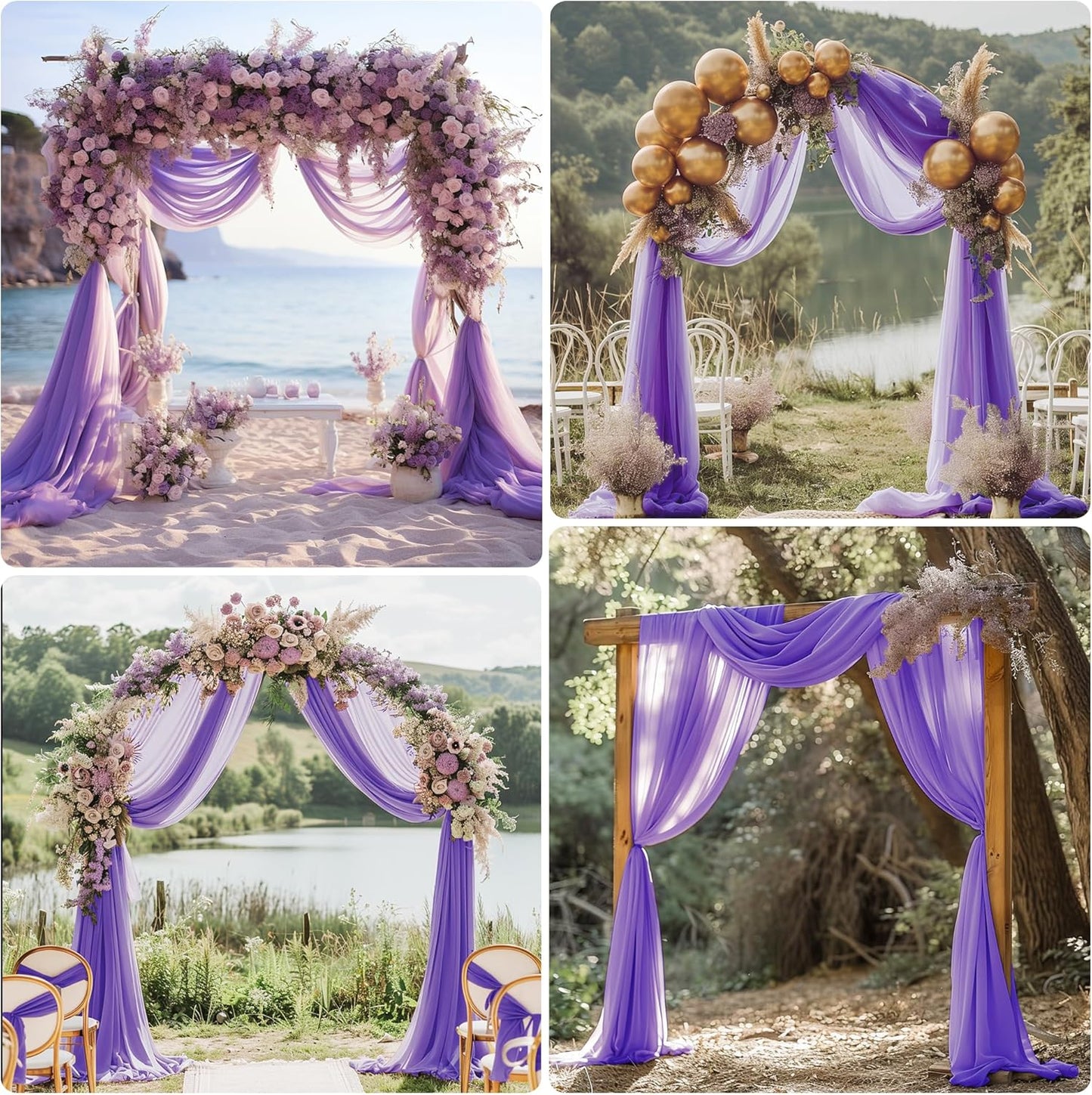 Wedding Arch Draping Fabric 6 Panels 28.7" x 20FT Lavender Purple Sheer Chiffon Backdrop Drapes for Wedding Ceremony Birthday Party Bridal Shower Outdoor Decoration