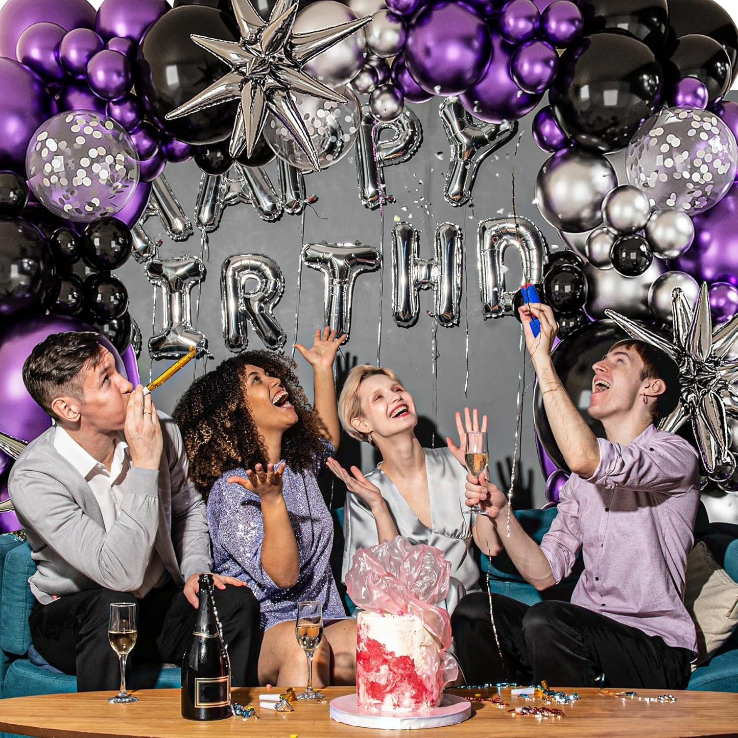 Metallic Purple Balloon Garland Arch Kit,127Pcs Metallic Purple Balloon Sliver Confetti Balloon for Graduation Baby Shower Birthday Wedding Gender Reveal Party Decorations