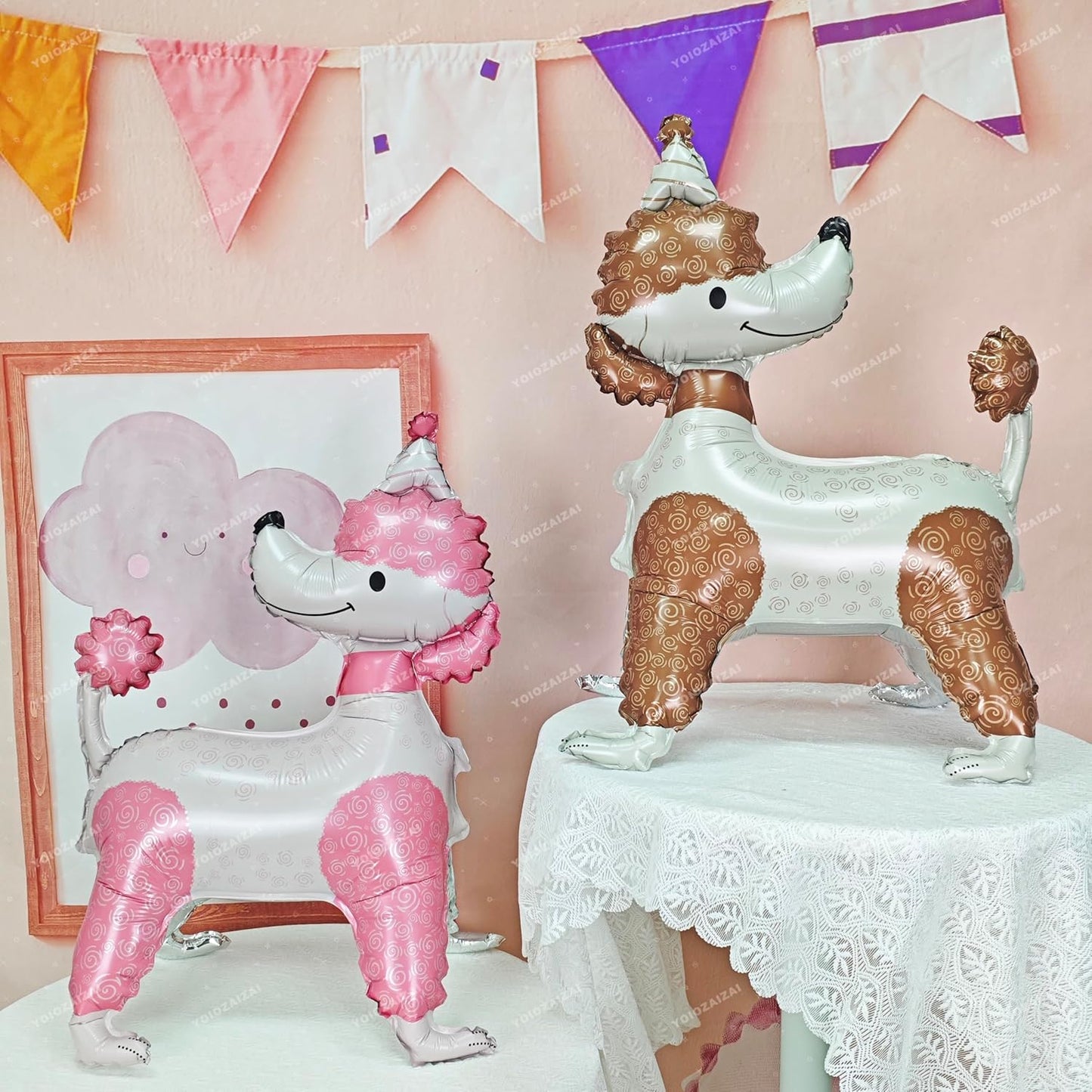 2PCS Self Standing Dog Animal Balloons Teddy Dog Cute Pet Puppy Birthday Foil Balloon For Kids Gift Animal Dog Themed Birthday Baby Shower Pet Party Decorations Supplies