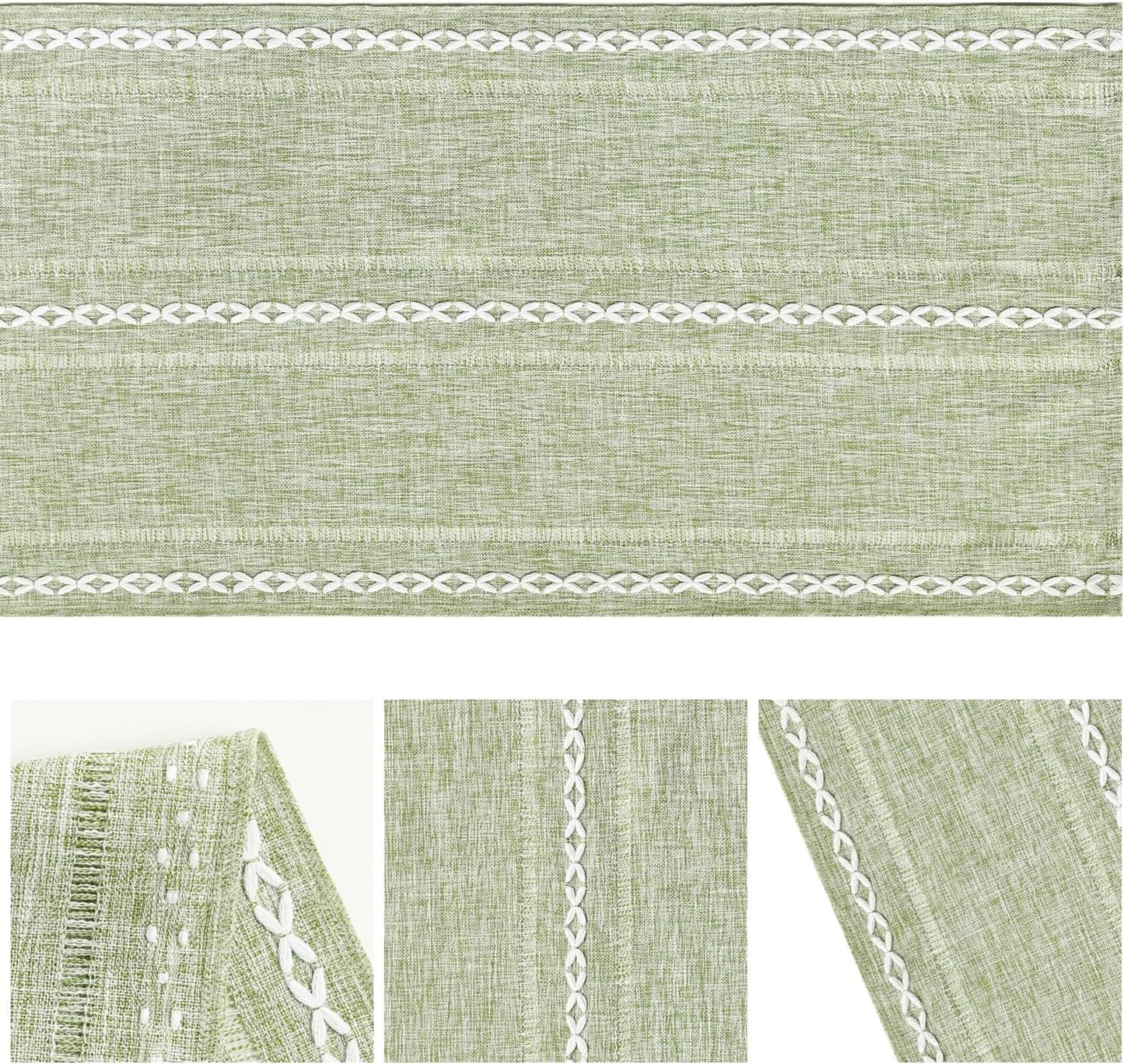 Artoid Mode Sage Green Rustic Cotton Linen Table Runner, Seasonal Embroidered Hollow Kitchen Dining Table Decoration for Home Party Decor 13x60 Inch