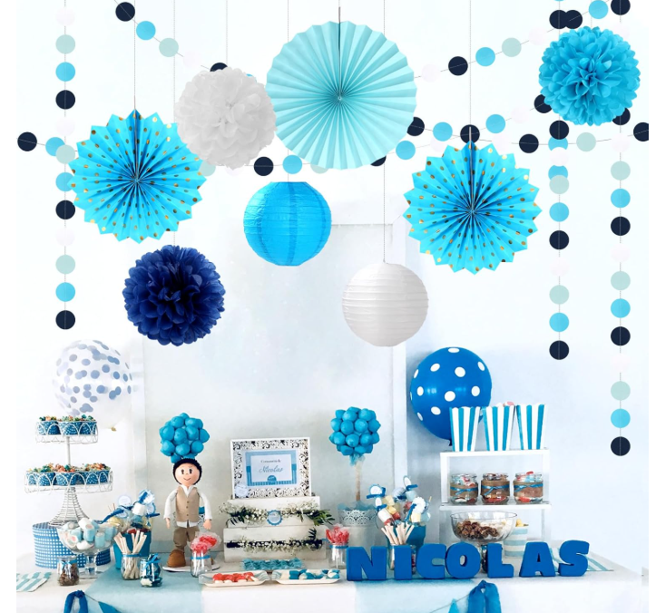 Light Royal Navy-Blue Party Decorations: 33pcs Complete Kit for Graduation, Birthday & Baby Showers