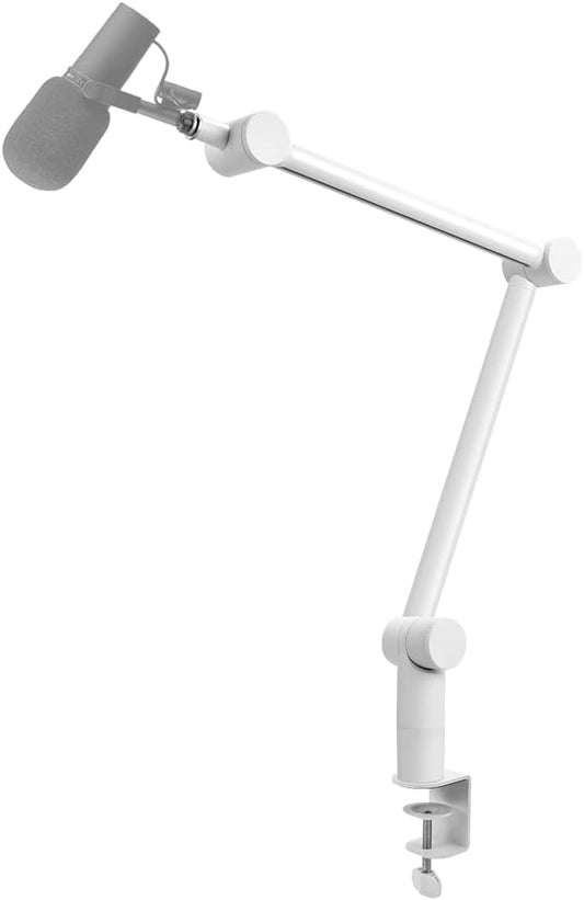 BOMGE Boom Arm Mic Stand - Adjustable Heavy Duty Suspension Boom Scissor Arm Stand with Cable Management Channels, Desk Clamp for Podcasts, Streaming, Gaming, Home Office, Recording (White)