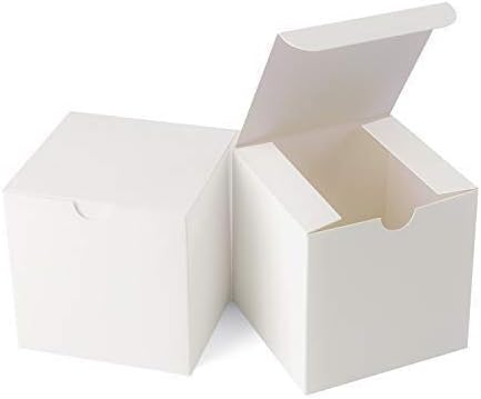 GEFTOL Small White Gift Box - 50 Pack, 4x4x4 inches, Fold & Assemble Paper Box for Bridesmaids, Proposals, Birthdays, Christmas (White)