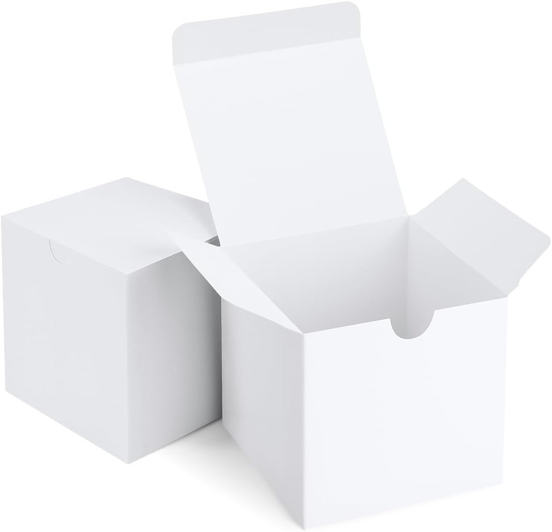 Eupako Gift Boxes 4x4x4 50 Pack White Kraft Paper Box with Lids Party Favor Boxes for Bridesmaids Proposal, Crafting, Cupcake, Wedding, Christmas